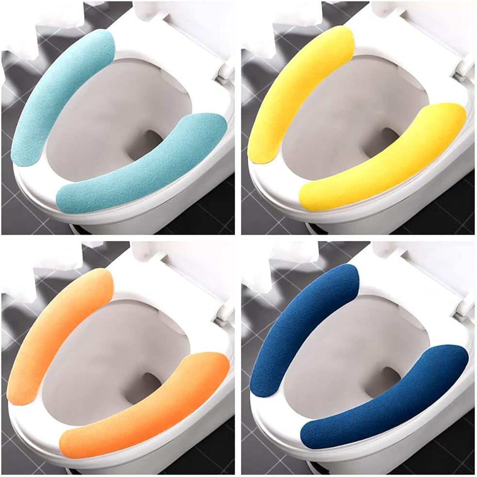 10 Pcs Five Color Bathroom Warmer Toilet Seat Cover Pads, Toilet Seat Cover Stretchable Portable Washable Toilet Seat Cover Pads for Toilet Rings of Different Shapes