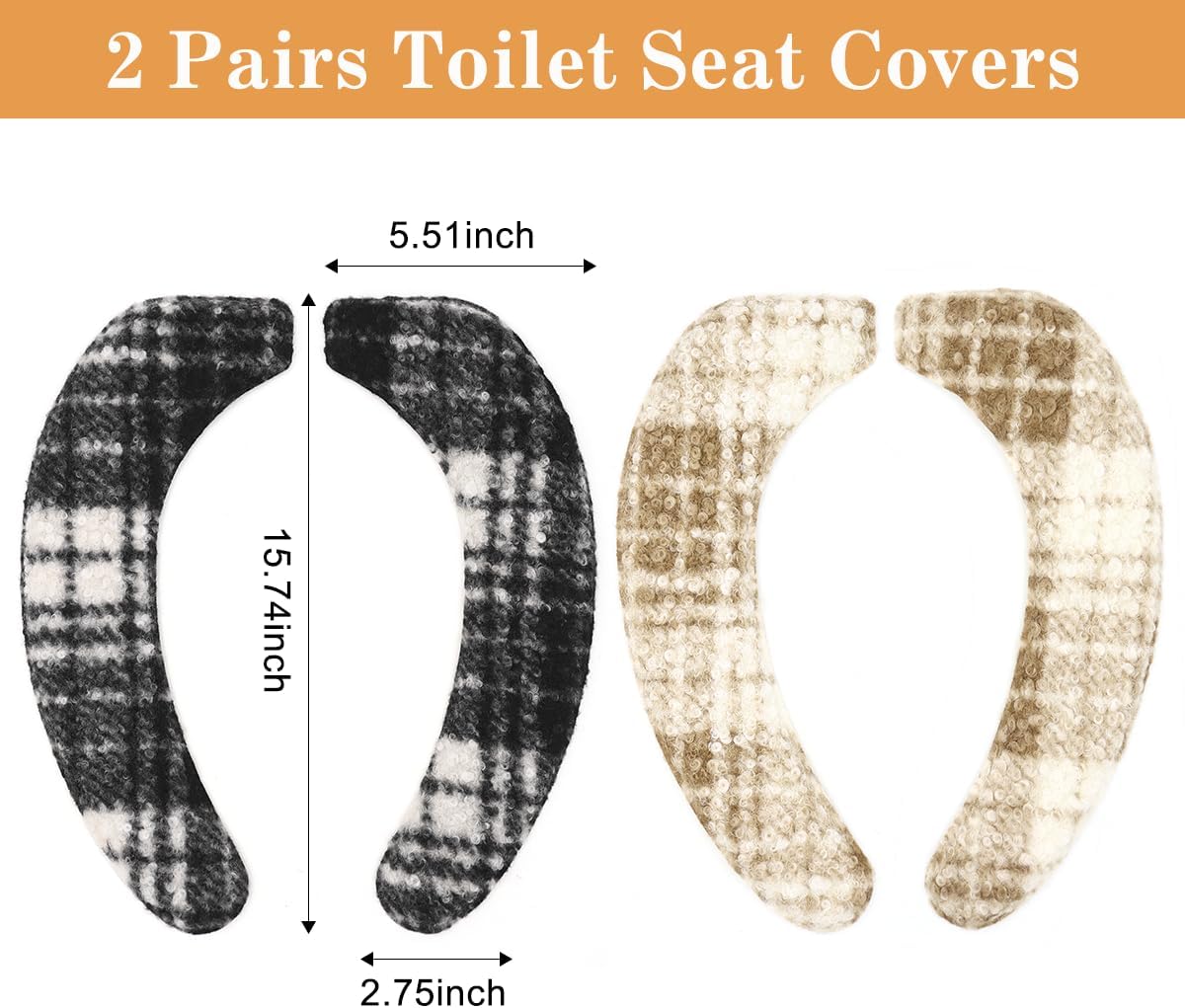 2 Sets Toilet Seat Cover, HADEEONG Bathroom Toilet Seat Cushion Soft Plush Thicker Toilet Seat Warmer with Memory Foam Self-Adhesive Washable Toilet Seat Lid Cover Pads