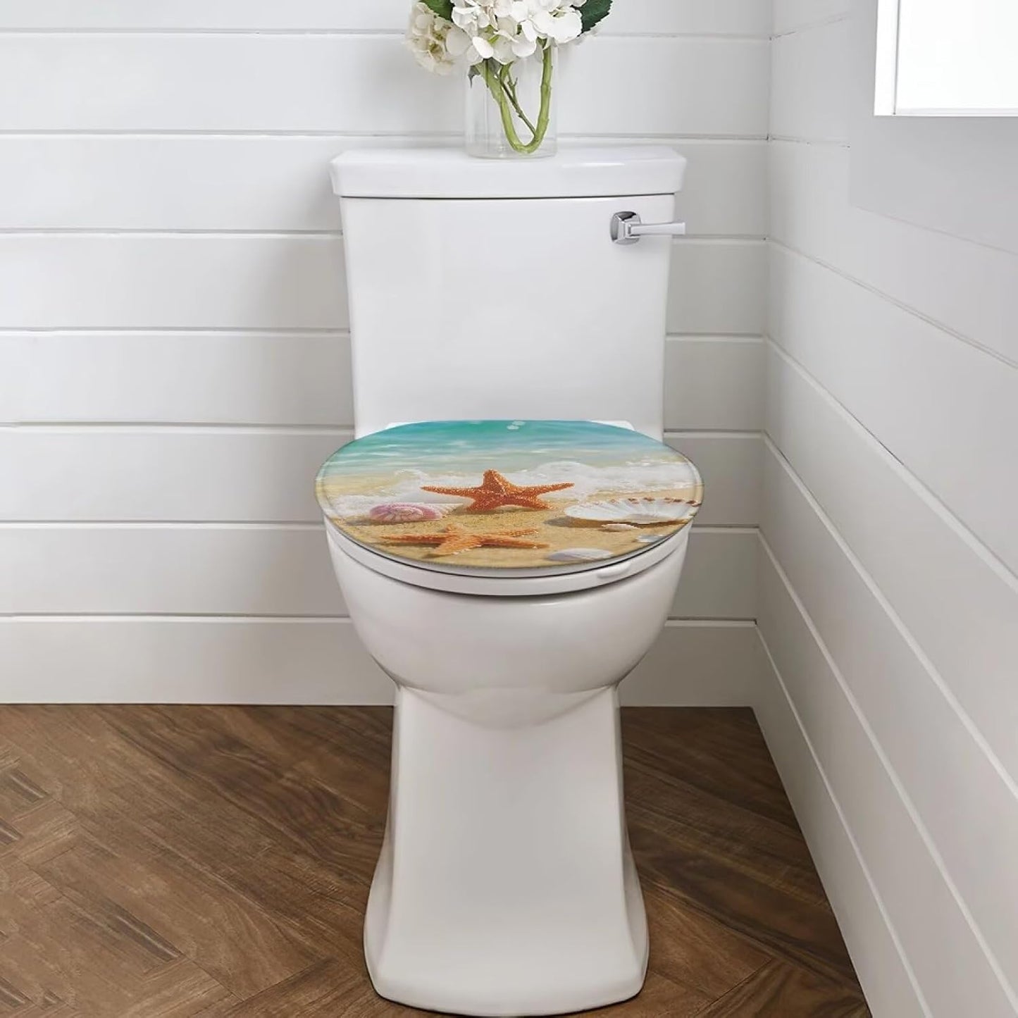 chaqlin Starfish Bathroom Toilet Lid Cover Soft Flannel 17.3''x 13'' Adjustable Toilet Seat Covers Washable Rubber Backing Cover Fits Most Elongated and Oblong Lids