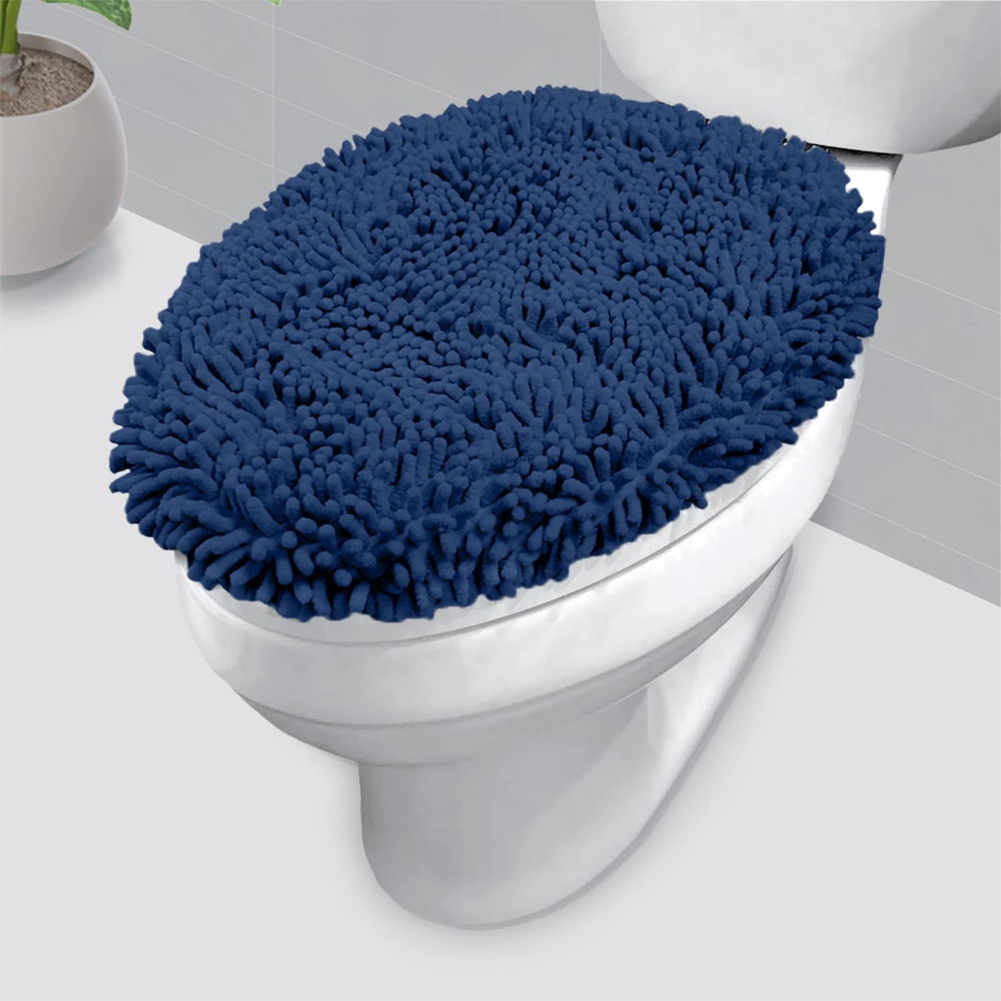 LuxUrux Premium Chenille Microfiber Toilet Lid Cover, Soft Plush Toilet Seat Cover Set for Bathroom, Non-Slip Stretch Fit, Machine Washable, Fits Standard & Elongated Toilet Seat Lid (Light Gray)