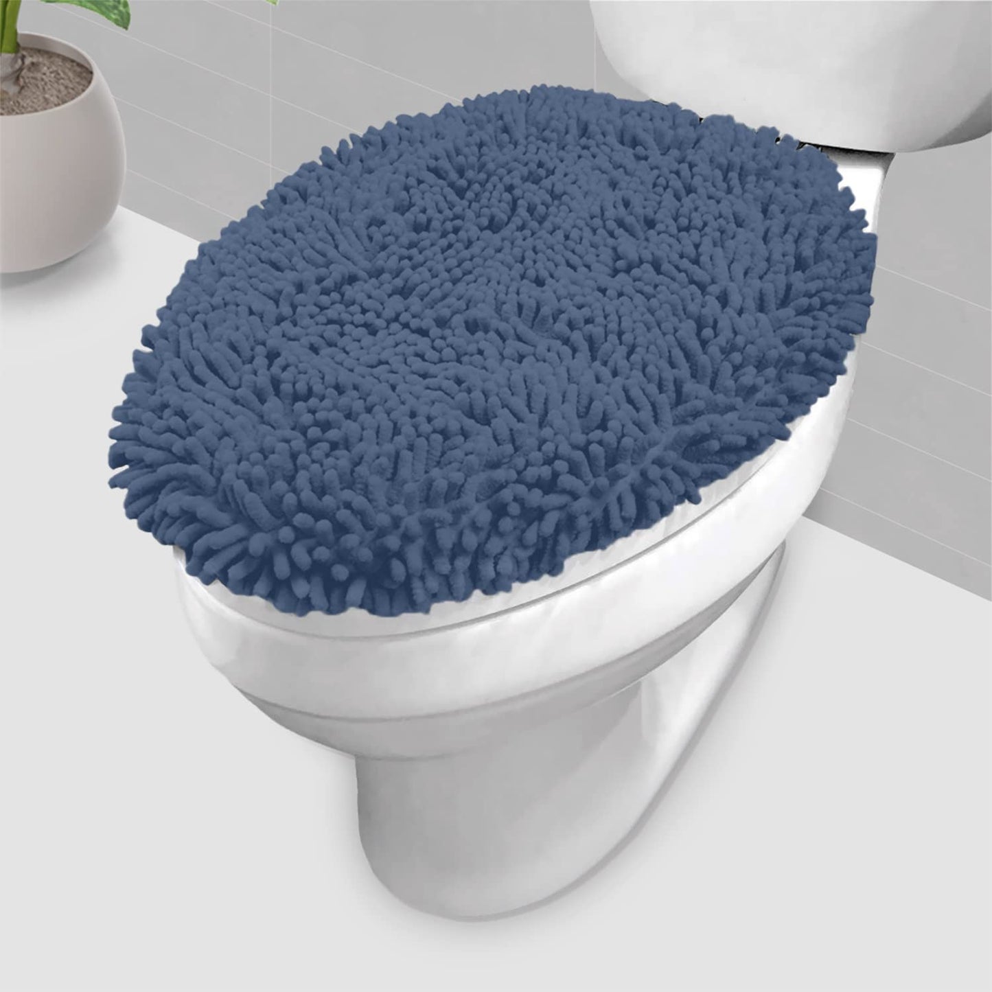 LuxUrux Premium Chenille Microfiber Toilet Lid Cover, Soft Plush Toilet Seat Cover Set for Bathroom, Non-Slip Stretch Fit, Machine Washable, Fits Standard & Elongated Toilet Seat Lid (Light Gray)