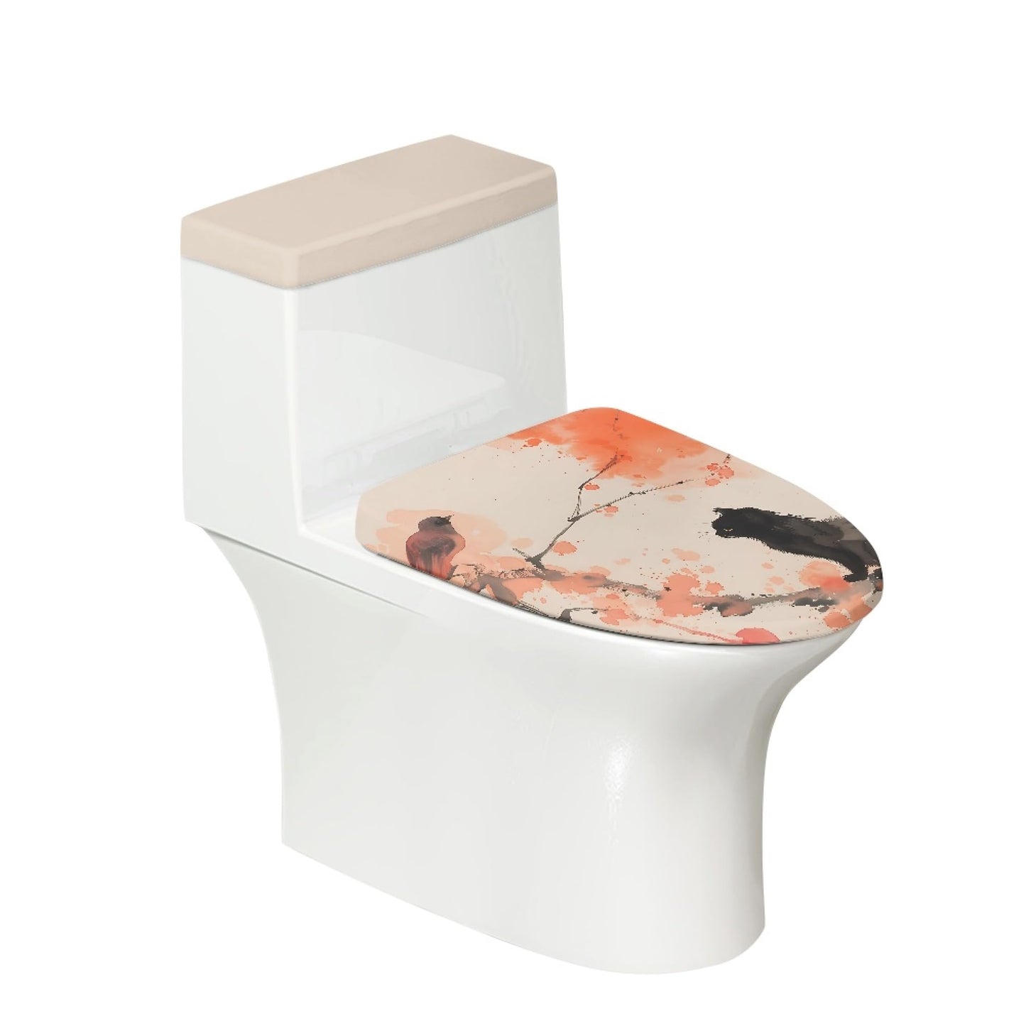 Set of 2 Cat Print Toilet Lid Tank Cover Soft Plush Set grey white