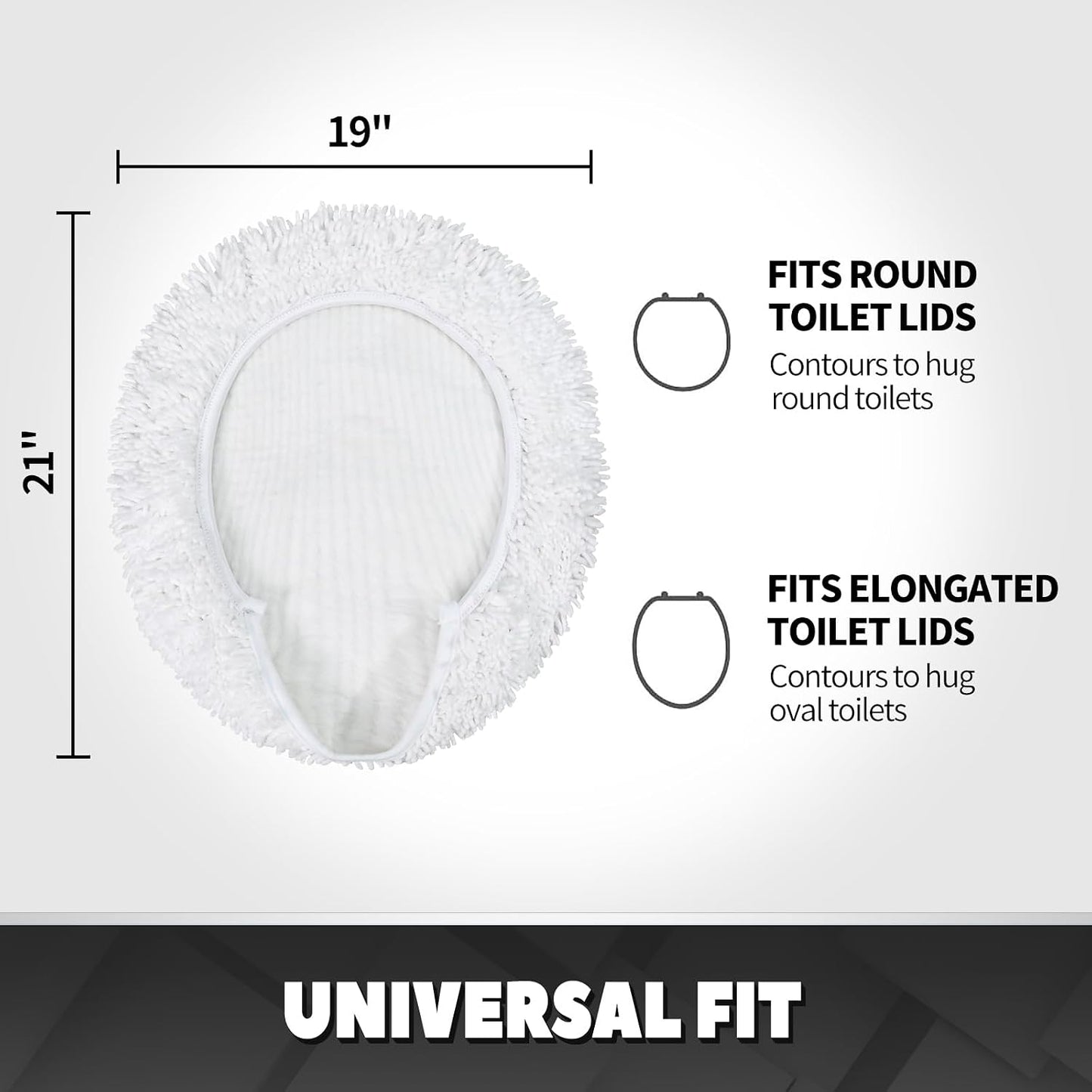 TREETONE Ultra Soft Chenille Bathroom Toilet Lid Cover, 19x21 Inches, White | Absorbent Standard Seat Covers for Bathroom, Accessories Decor, Fits Most Round, Elongated and Oblong Lids, Machine Washable