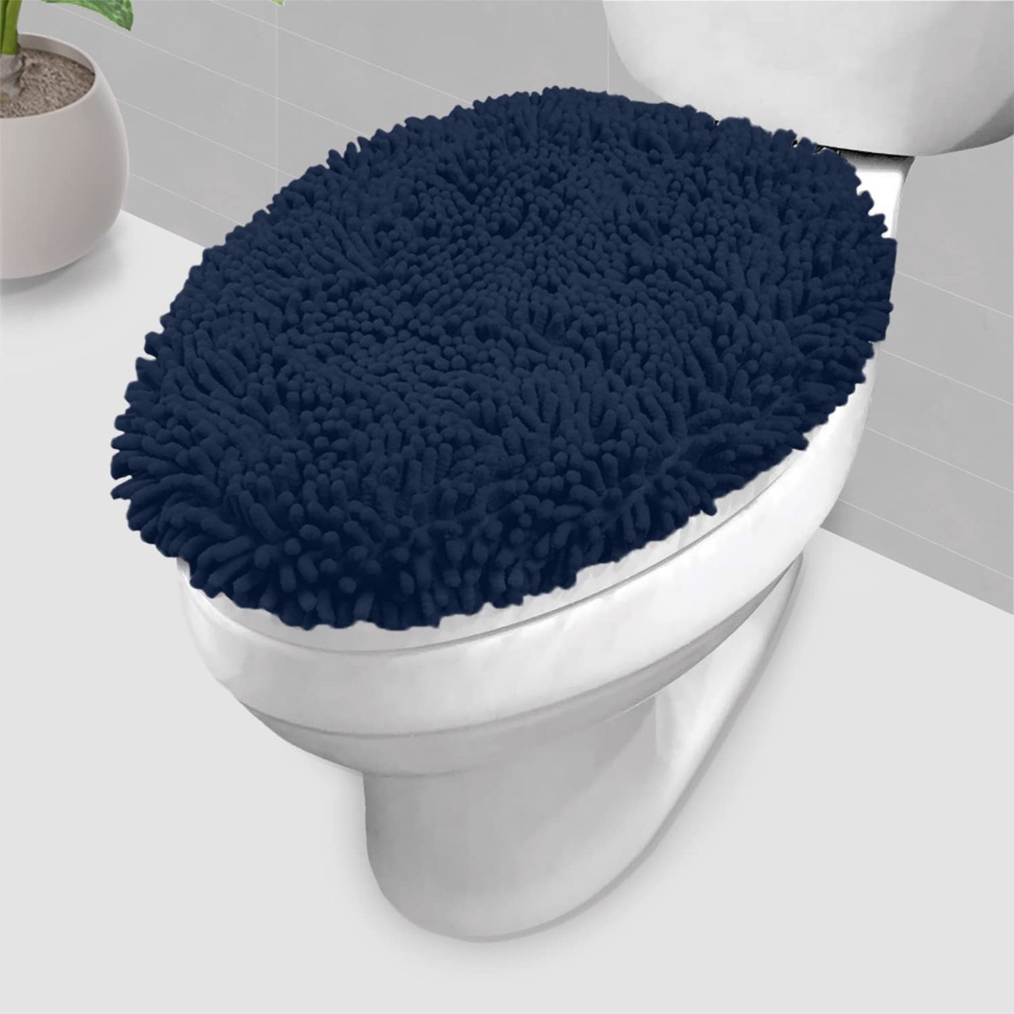LuxUrux Premium Chenille Microfiber Toilet Lid Cover, Soft Plush Toilet Seat Cover Set for Bathroom, Non-Slip Stretch Fit, Machine Washable, Fits Standard & Elongated Toilet Seat Lid (Light Gray)