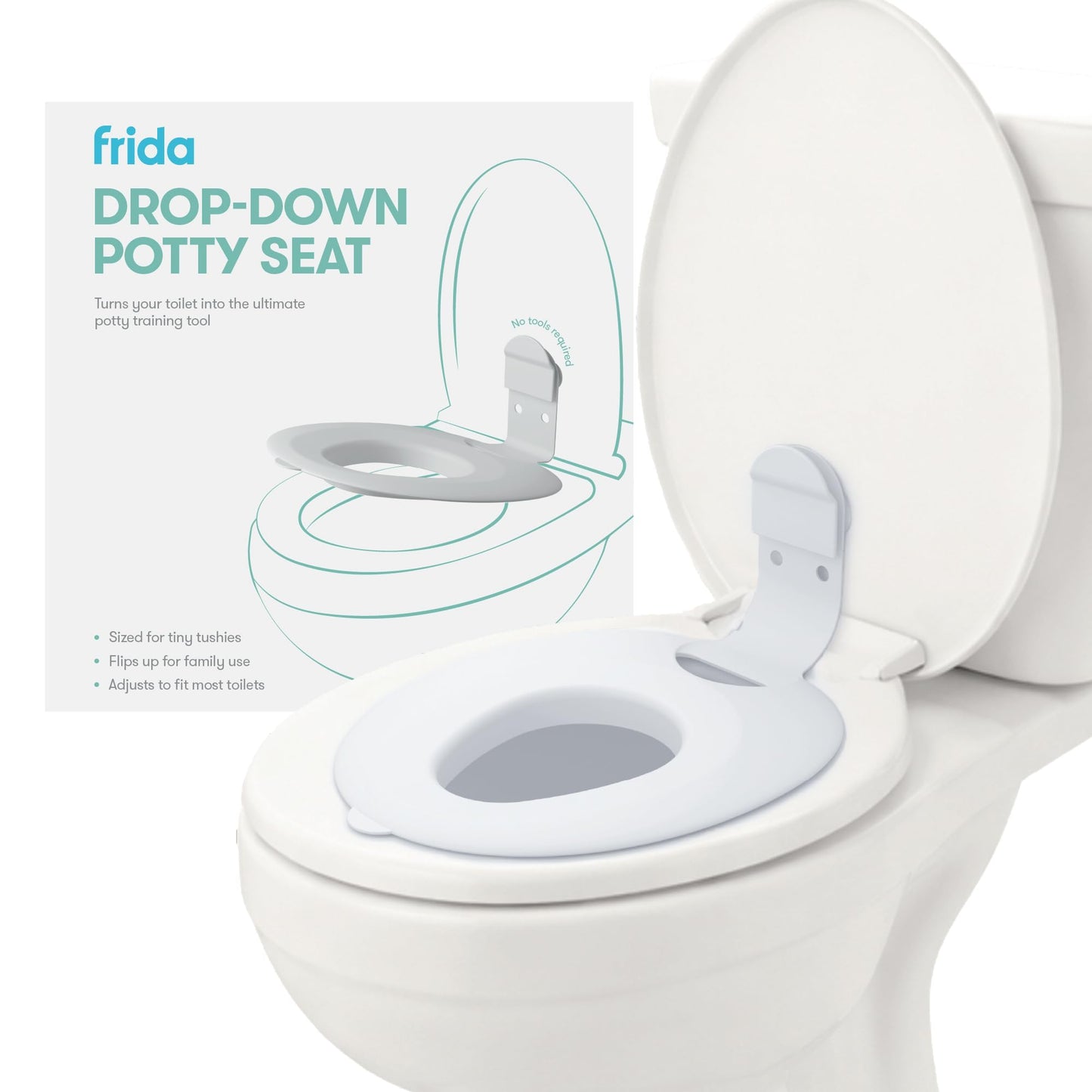 Frida Baby Fold-and-Go Portable Potty Seat for Toilet, Toddlers, Free Bag | Foldable Travel Potty Seat Fits Round & Oval Toilets, Non-Slip Base, Handles, Free Travel Bag