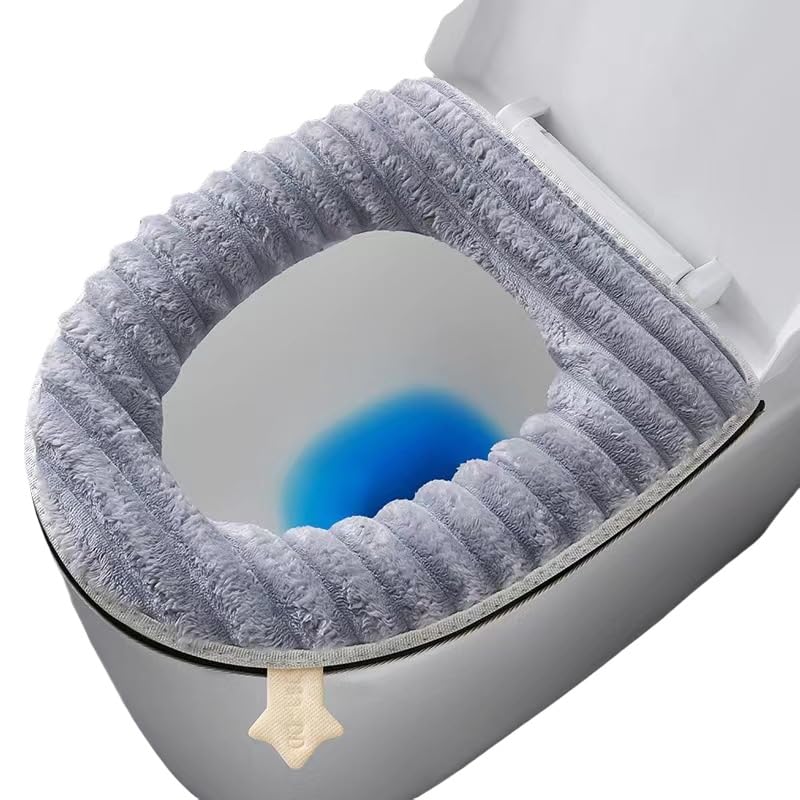 Soft Toilet Seat Cushion Washable and Comfortable Toilet Seat Cover Pads Reusable Thicker Warmer Cover Pads with Zipper (Grey)