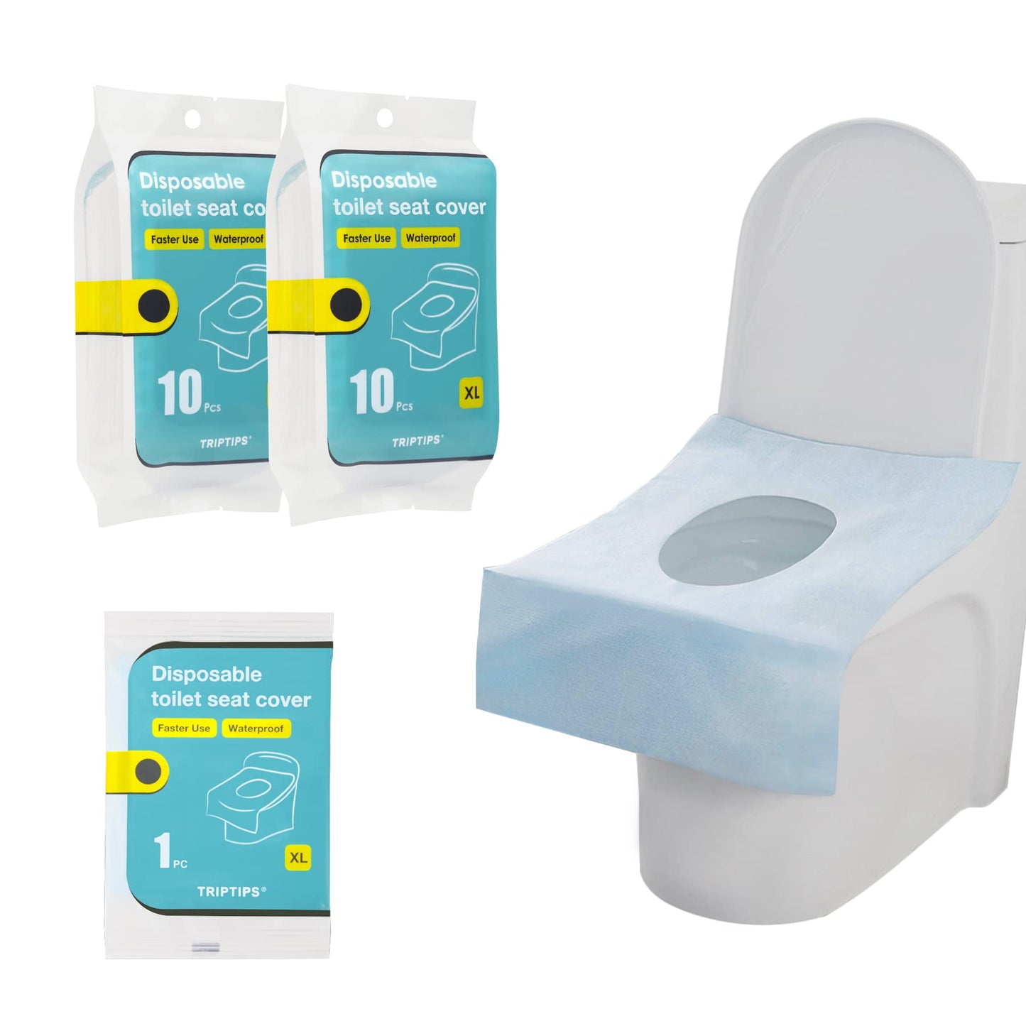 TRIPTIPS Toilet Seat Covers Disposable Travel Pack 60 count｜Faster use-Sticker free｜Waterproof｜XL Disposable Toilet Seat Cover for Adults and Kids, Individually for Public Restroom/Airplane (60pcs)