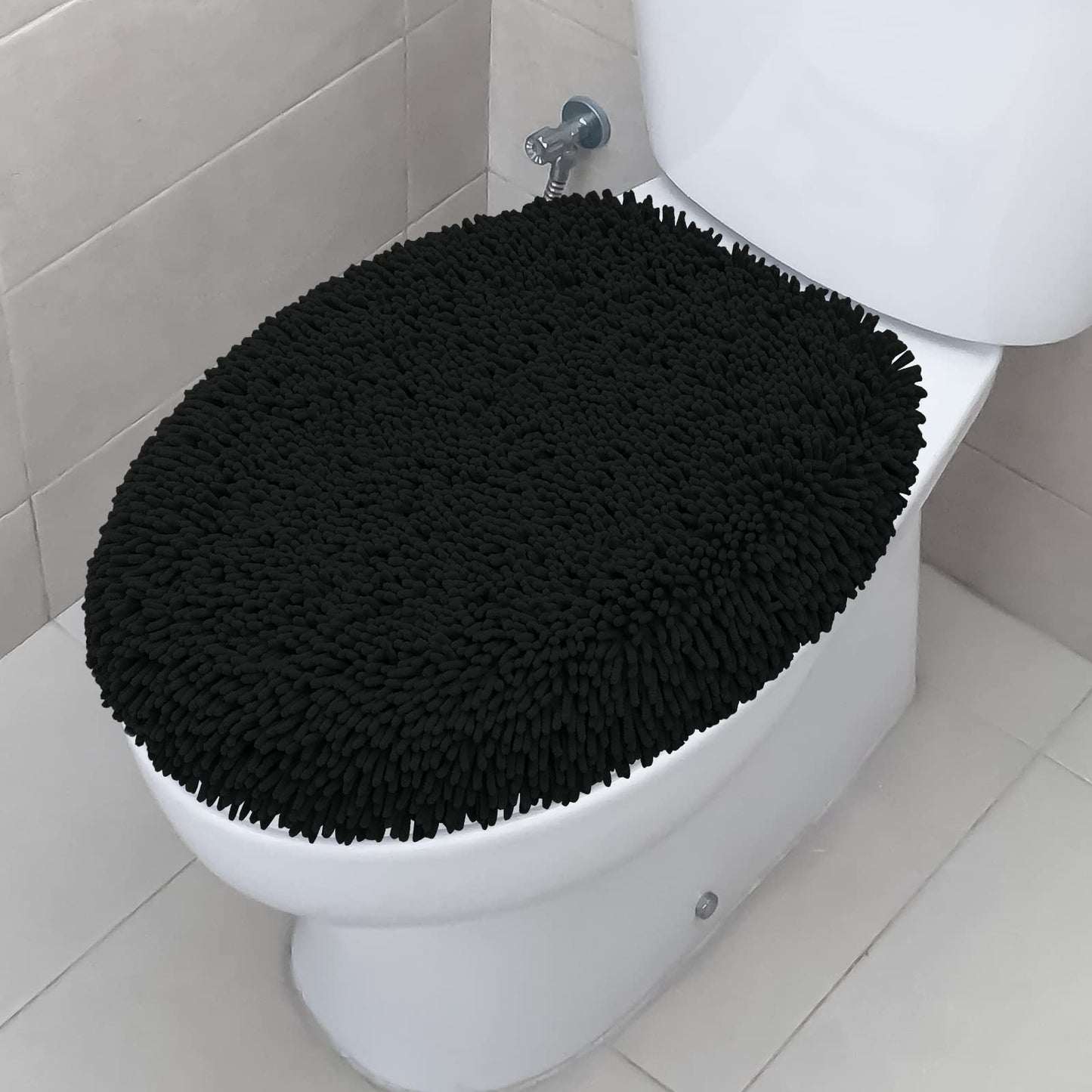 TREETONE Ultra Soft Chenille Bathroom Toilet Lid Cover, 19x21 Inches, White | Absorbent Standard Seat Covers for Bathroom, Accessories Decor, Fits Most Round, Elongated and Oblong Lids, Machine Washable