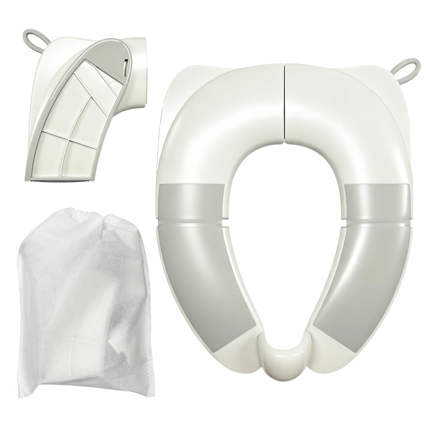 Kids Foldable Toilet Seat with Storage Bag - Training Urine Anti-Slip Toilet Seat Cover with Splash Guard for Children Toddlers, Portable & Travel-Friendly Easy Clean Universal Fit-White