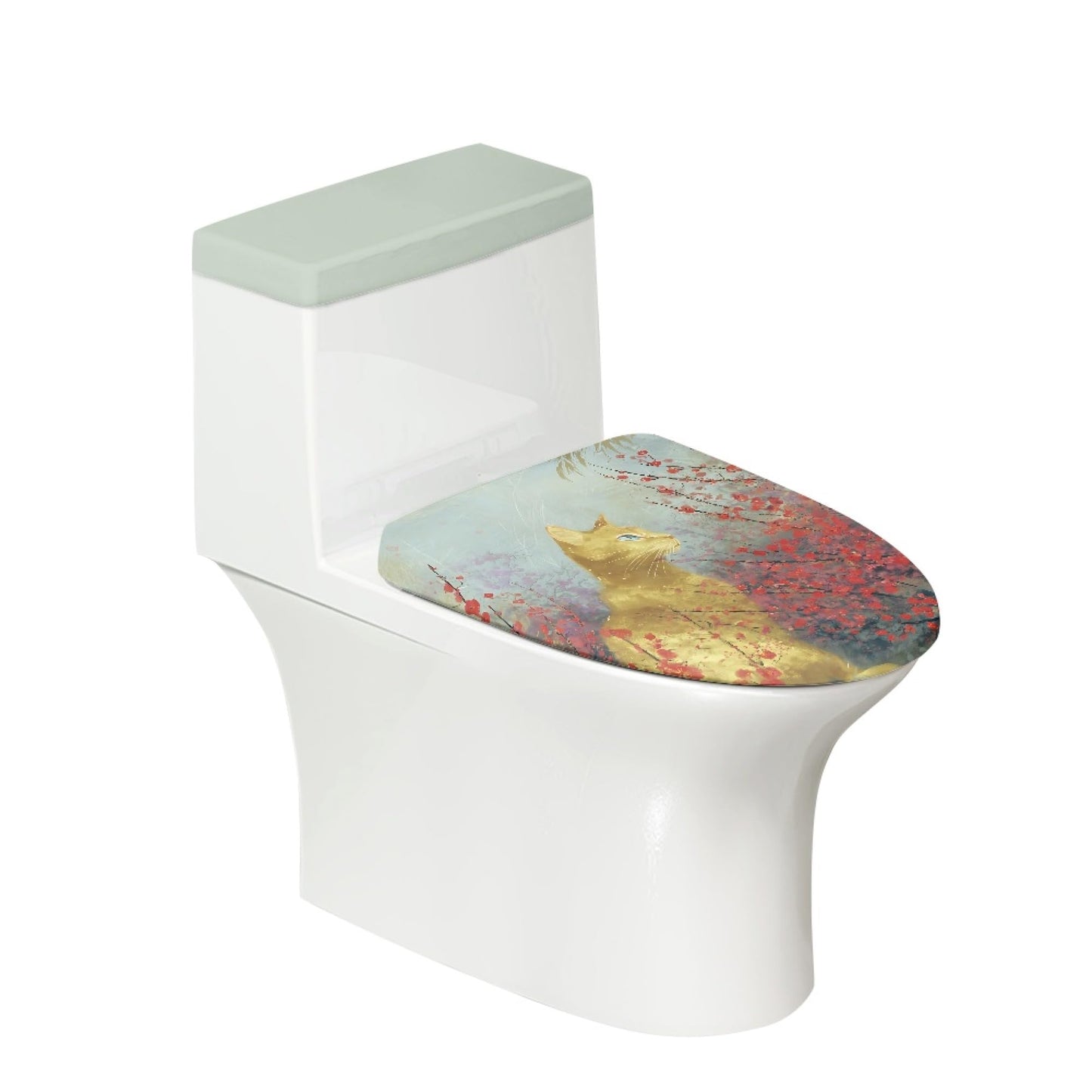 Set of 2 Adorable Cat Toilet Lid Tank Cover Velvet Home blue white