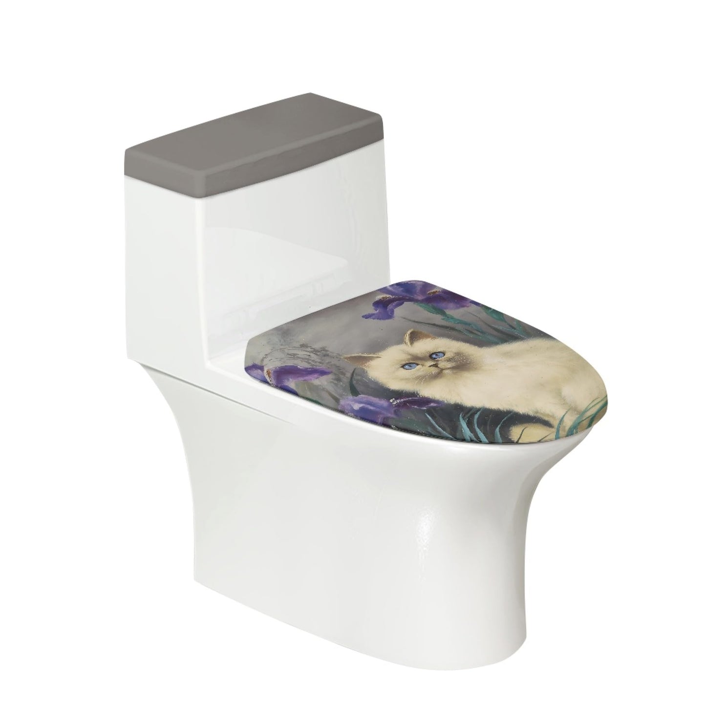 Set of 2 Adorable Cat Toilet Lid Tank Cover Velvet Home blue white