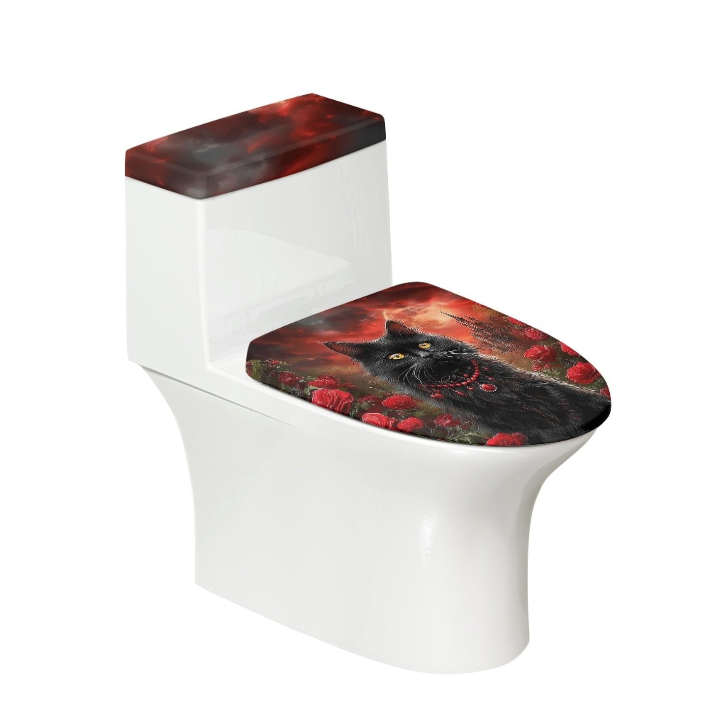Set of 2 Cute Cat Velvet Toilet Lid Tank Cover Soft Decor Beige Brown