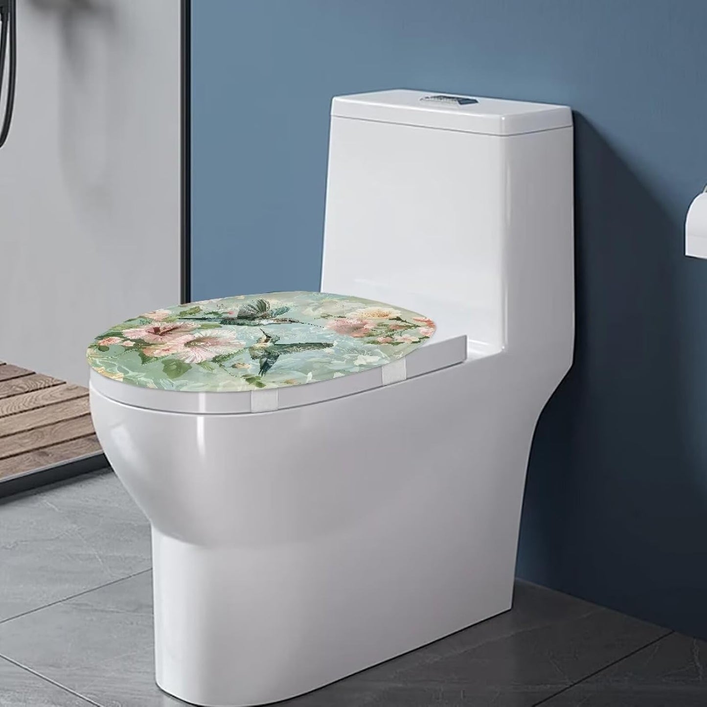 Hummingbird Flower Toilet Lid Covers for Bathroom Hummingbird Flower Toilet Seat Cushion Cover Elongated Reusable Replacement Fabric Elastic Washable Dust Covers