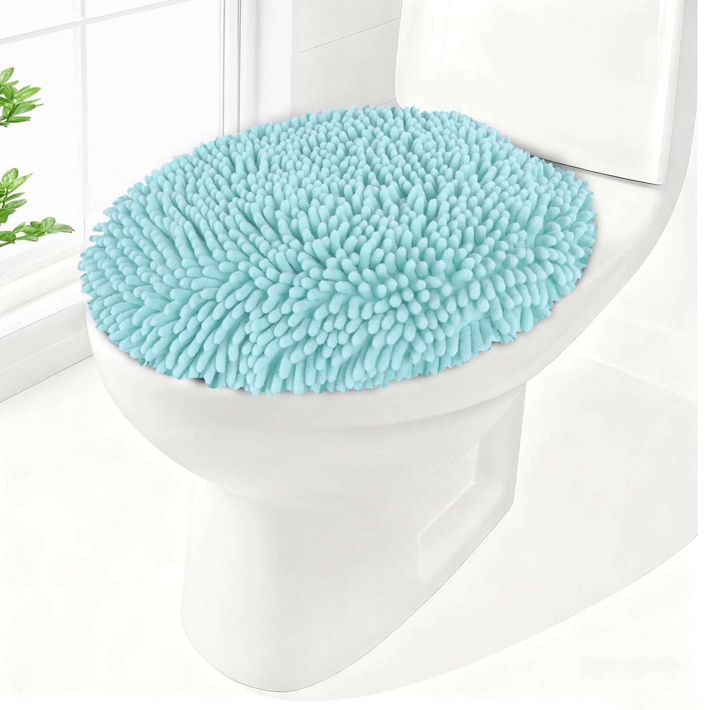 Soft Chenille Toilet Lid Cover 19.5L x 18.5W Machine Washable | Toilet Seat Cover Adjustable Rubber Backing Fits Most Round Elongated and Oblong Lids