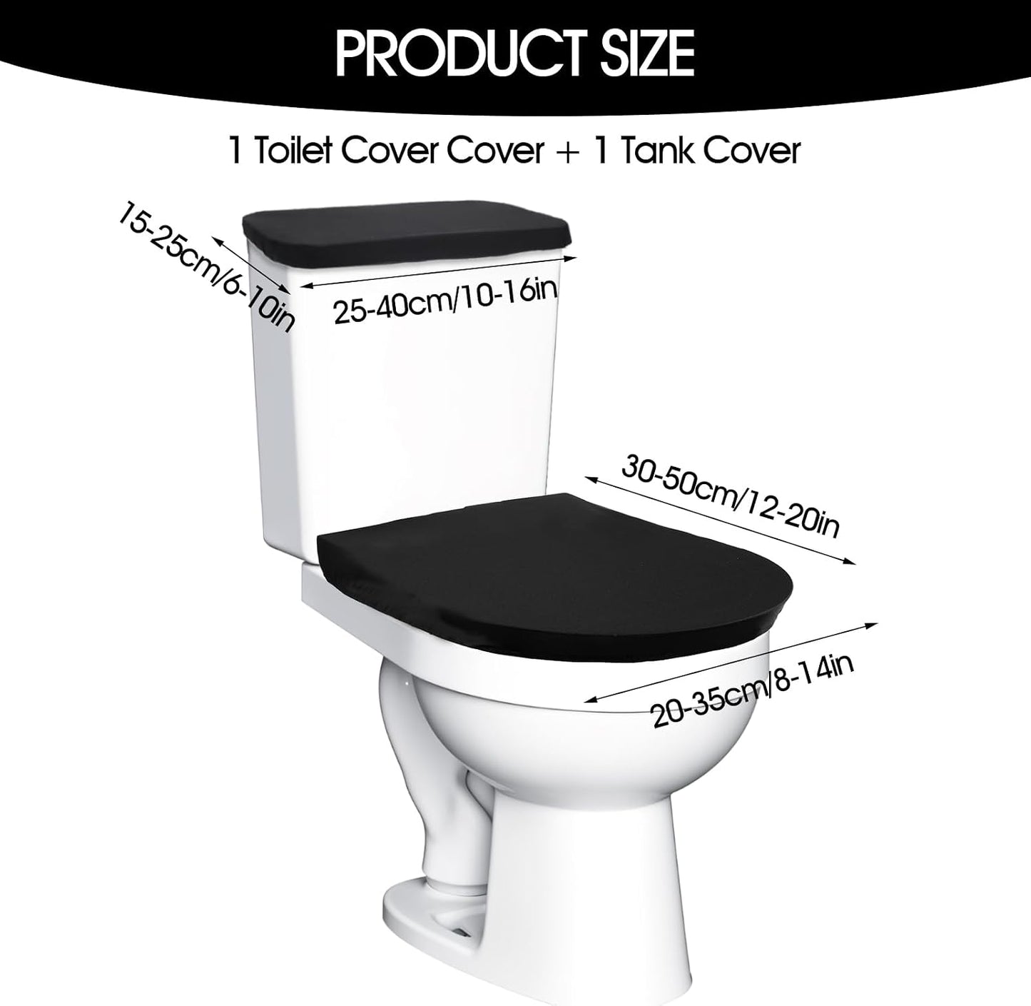 Tyqour Black Toilet Seat Cover Black Toilet Lid Cover and Toilet Tank Cover Set, Universal Toilet Cover Set with Elastic Bottom for Bathroom Decor Accessories