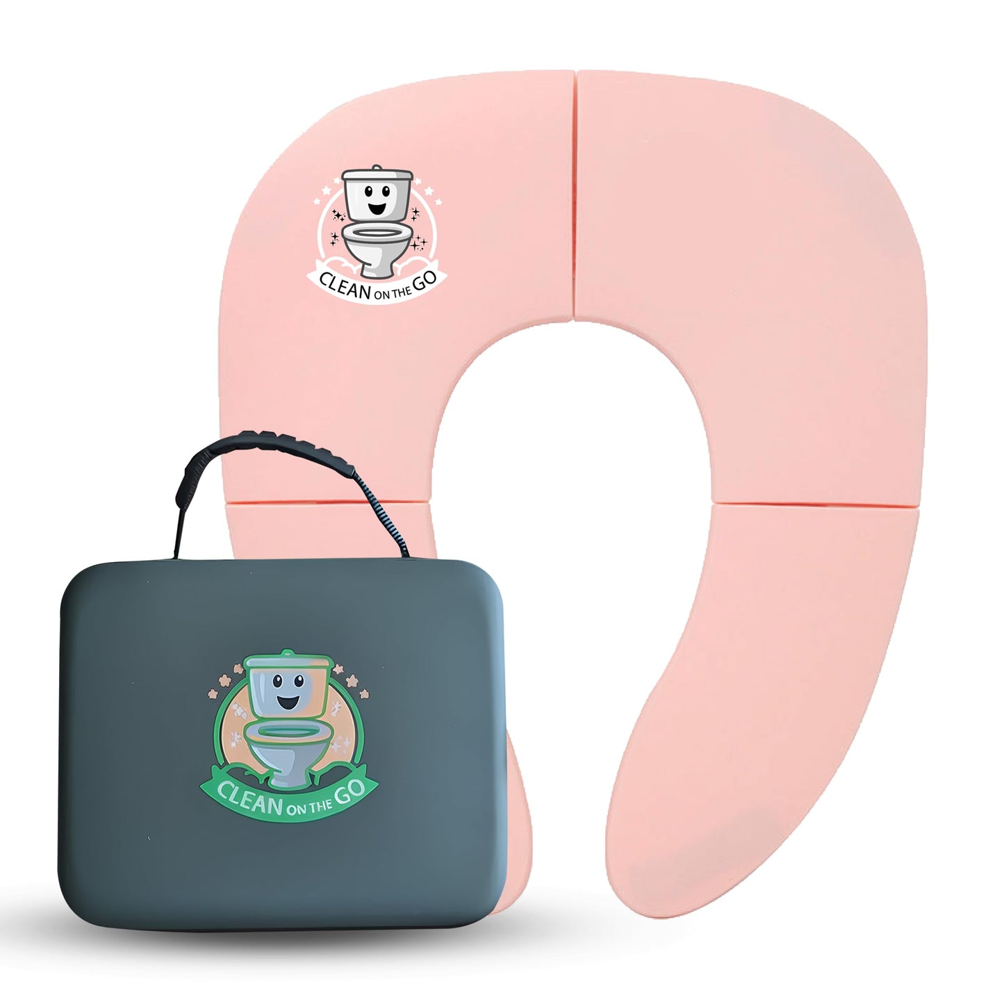 Travel Potty Seat: Portable w Carrying Case for Toddler Toilet Training, Foldable Non-Slip Silicone for kids public toilets, CLEAN ON THE GO (Pink)