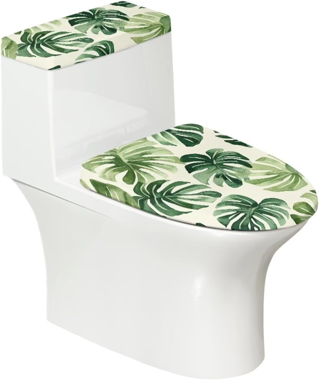 GLENLCWE Green Palm Toilet Cover and Tank Lid Protector,Soft 2-Piece Toilet Cover Cover Set,Durable Protective Cover with Elastic Edge