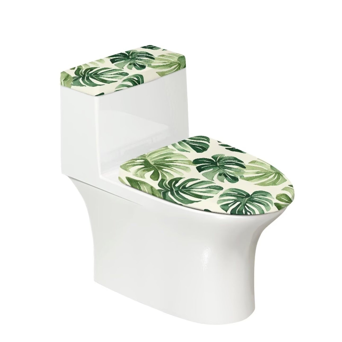 GLENLCWE Green Palm Toilet Cover and Tank Lid Protector,Soft 2-Piece Toilet Cover Cover Set,Durable Protective Cover with Elastic Edge