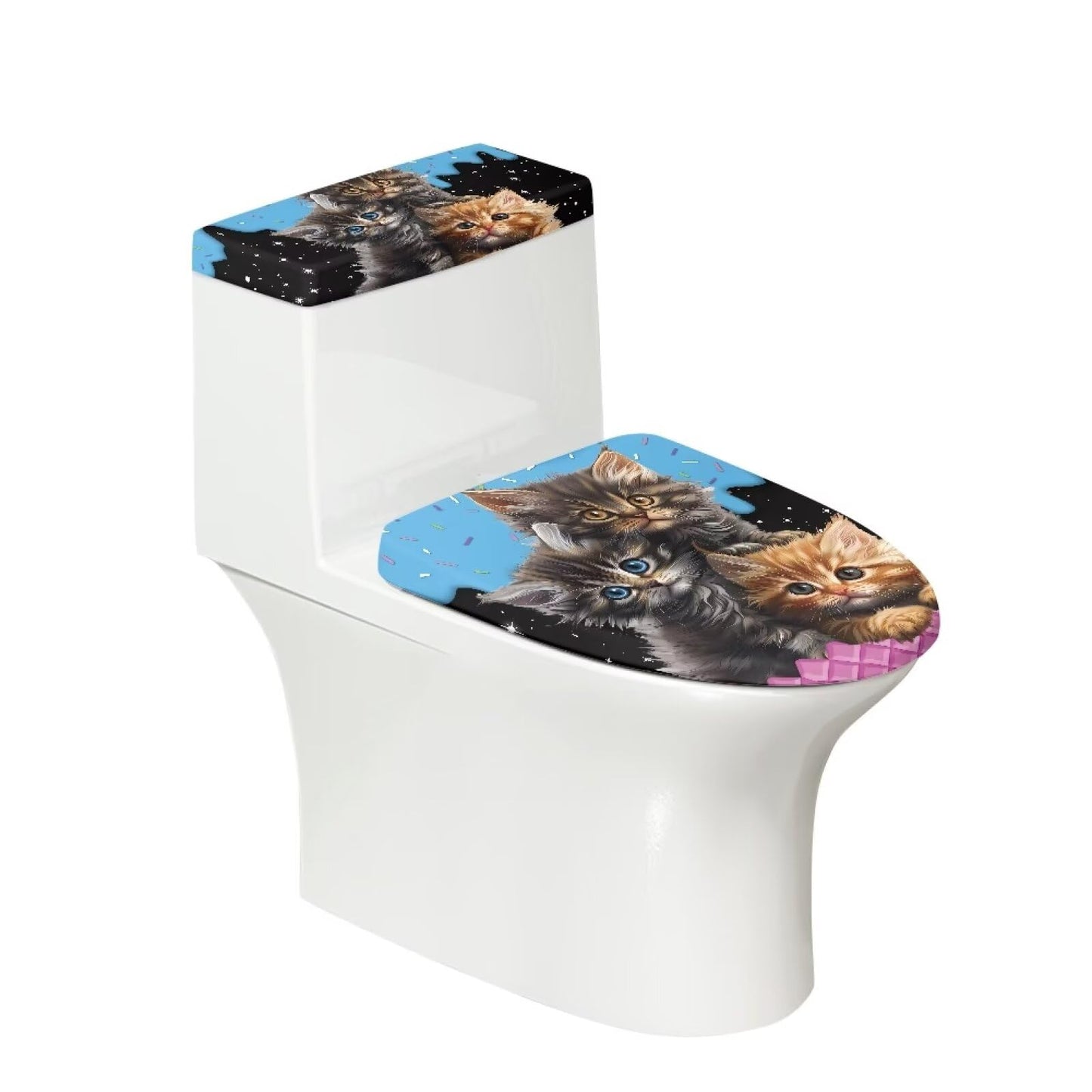Toilet Lid Covers, Reusable Toilet Seat Covers Removable Toilet Tank Lid Cover for Hotel Home Toilet Keep Toilet Clean(Black Cats)