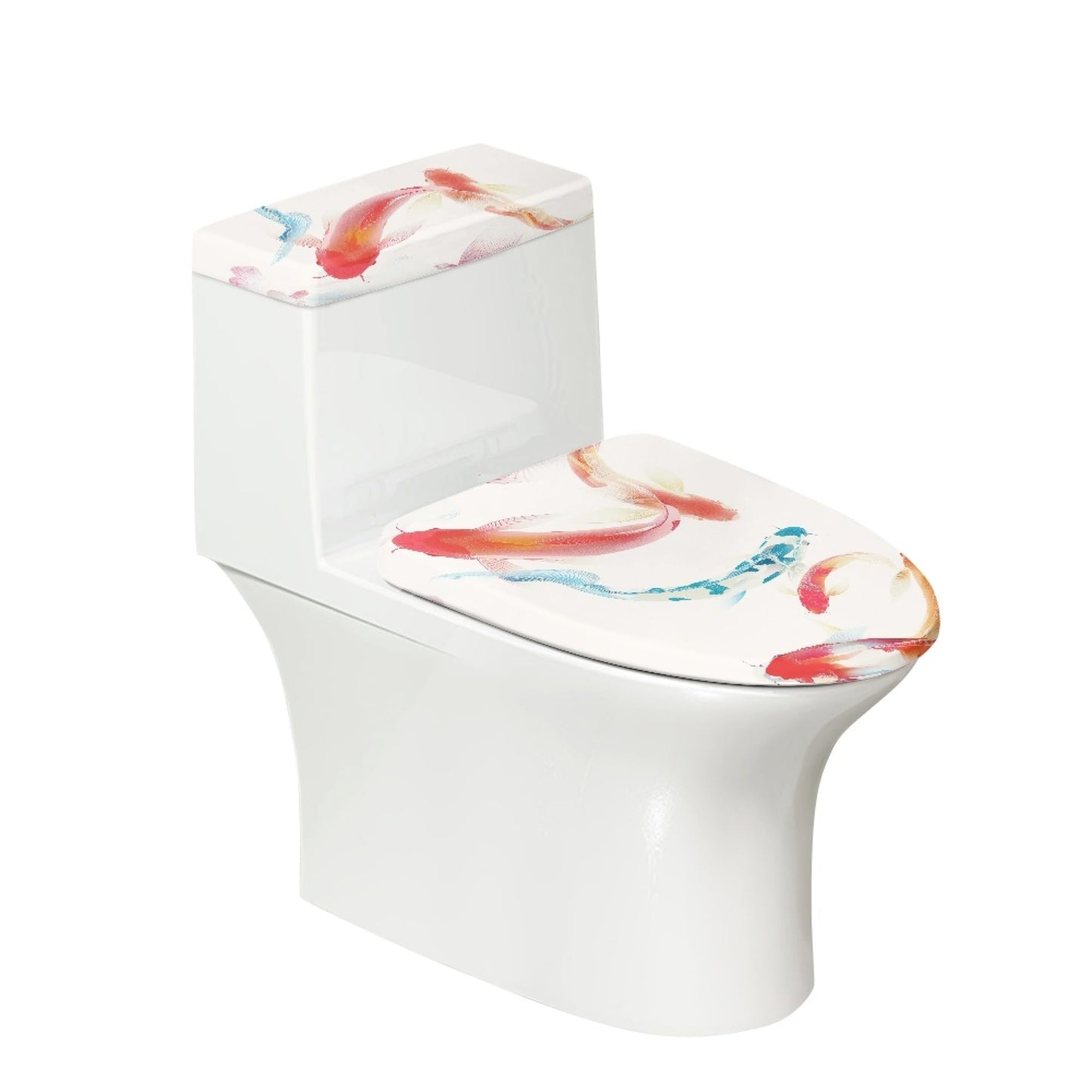 Set of 2 Japanese Waves Octopus Toilet Lid Tank Cover Art Teal Blue