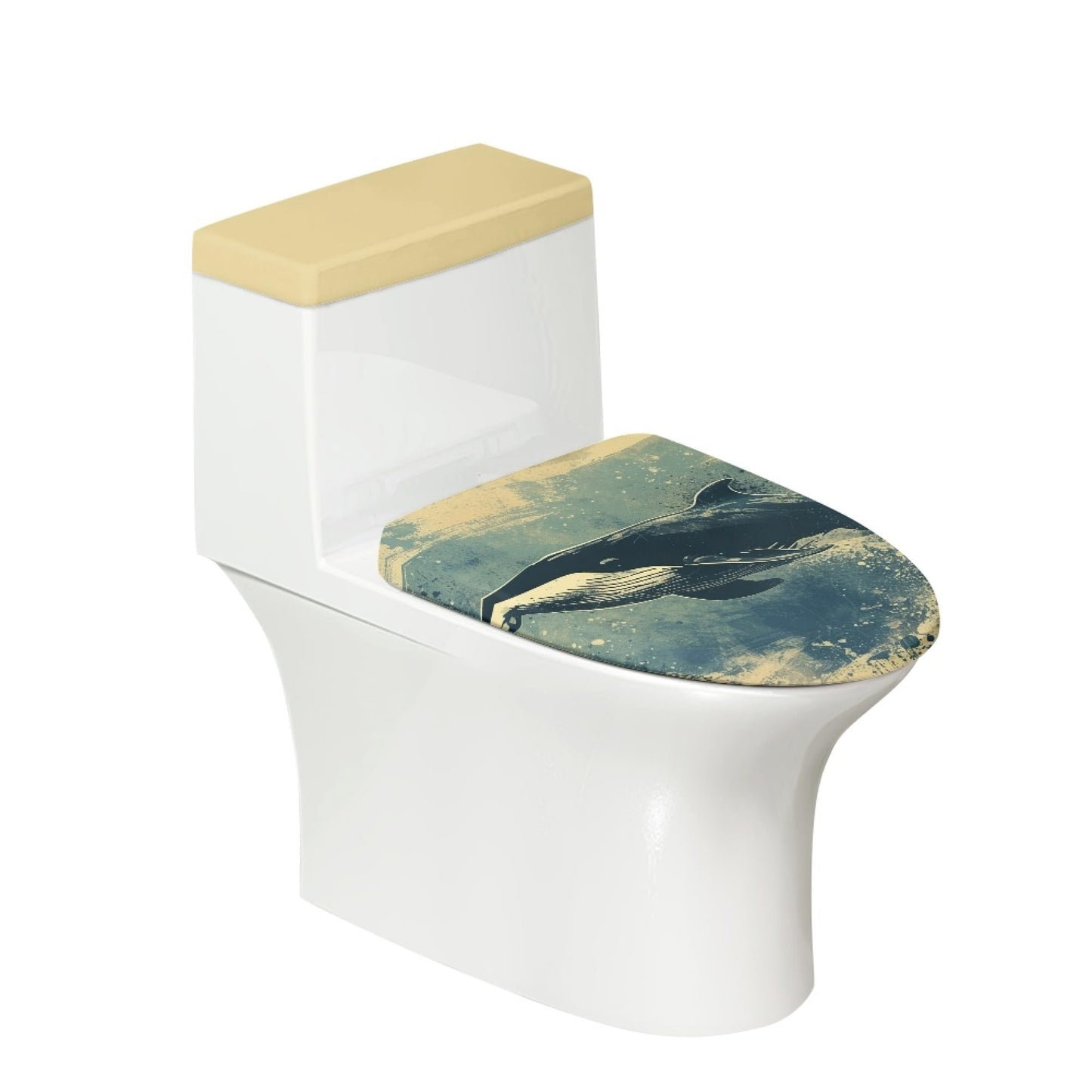 Set of 2 Japanese Waves Fish Toilet Lid Tank Cover Plush Navy White