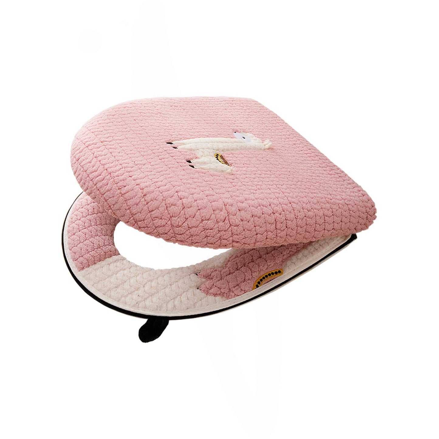 Warm Toilet Seat Cover with Handle for Bathroom (Pink Alpaca) | Thicker Soft Plush Toilet Seat Cover Pad, Easy Installation & Washable