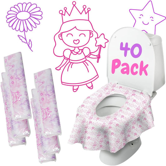 Disposable Toilet Seat Cover for Kids, 40 Pk Individually Wrapped XL | Princess disposable potty liners for toddlers, Waterproof and Extra Large, Potty training essentials for travel