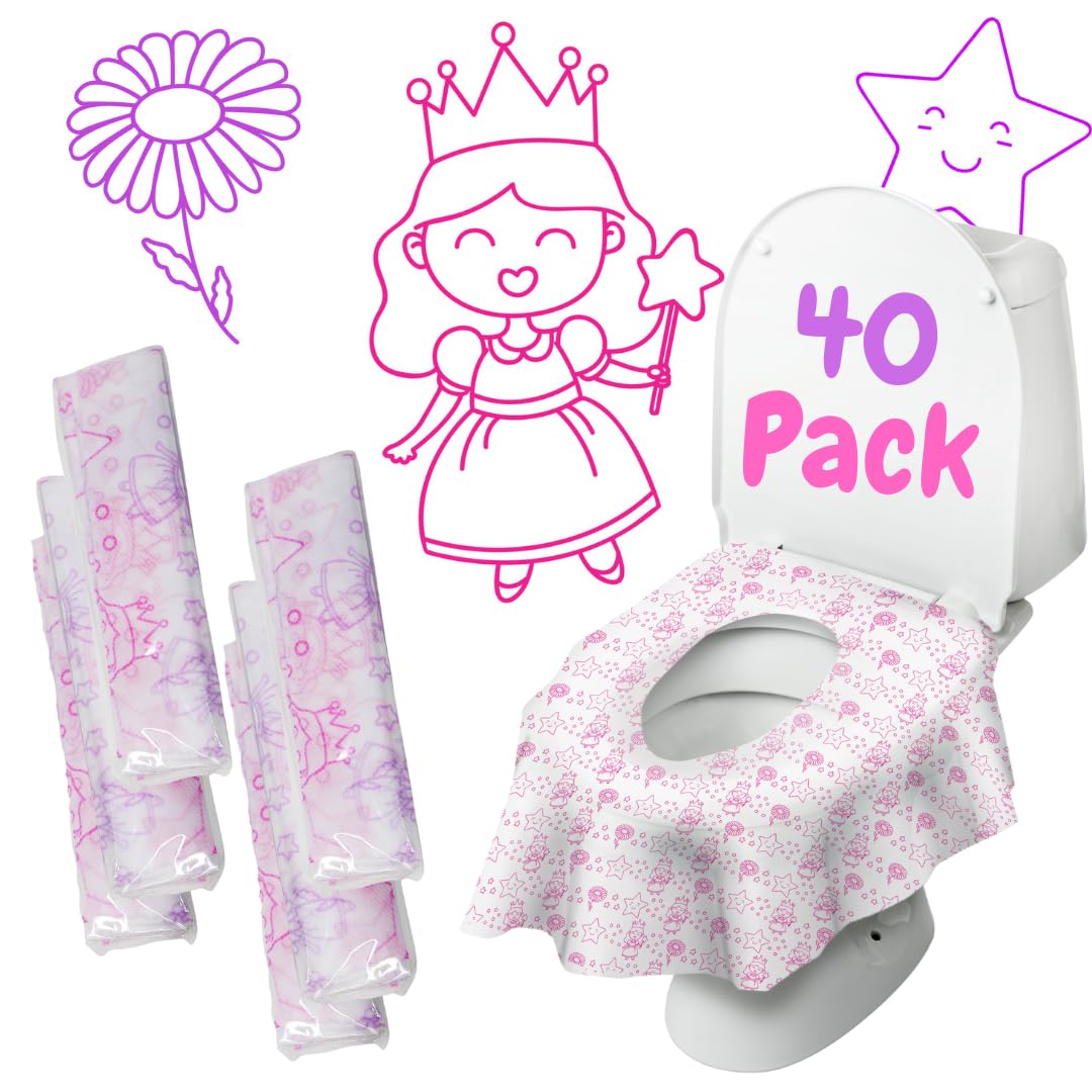 Disposable Toilet Seat Cover for Kids, 40 Pk Individually Wrapped XL | Princess disposable potty liners for toddlers, Waterproof and Extra Large, Potty training essentials for travel