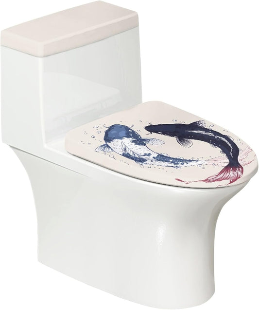 Set of 2 Japanese Waves Octopus Toilet Lid Tank Cover Art Teal Blue