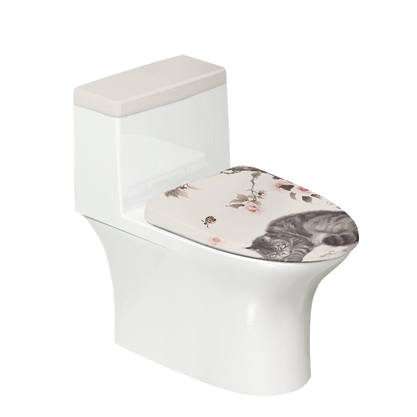 Set of 2 Adorable Cat Toilet Lid Tank Cover Velvet Home blue white