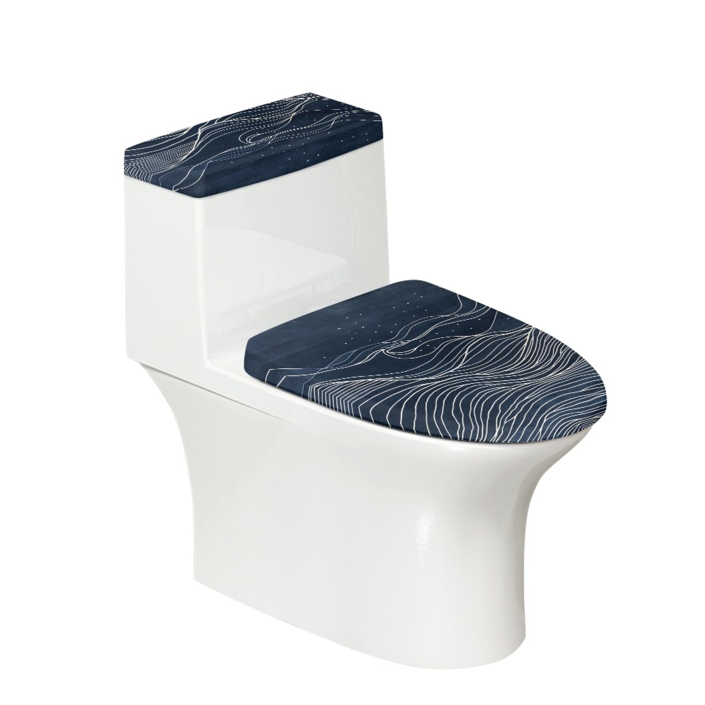 Set of 2 Japanese Waves Octopus Toilet Lid Tank Cover Art Teal Blue
