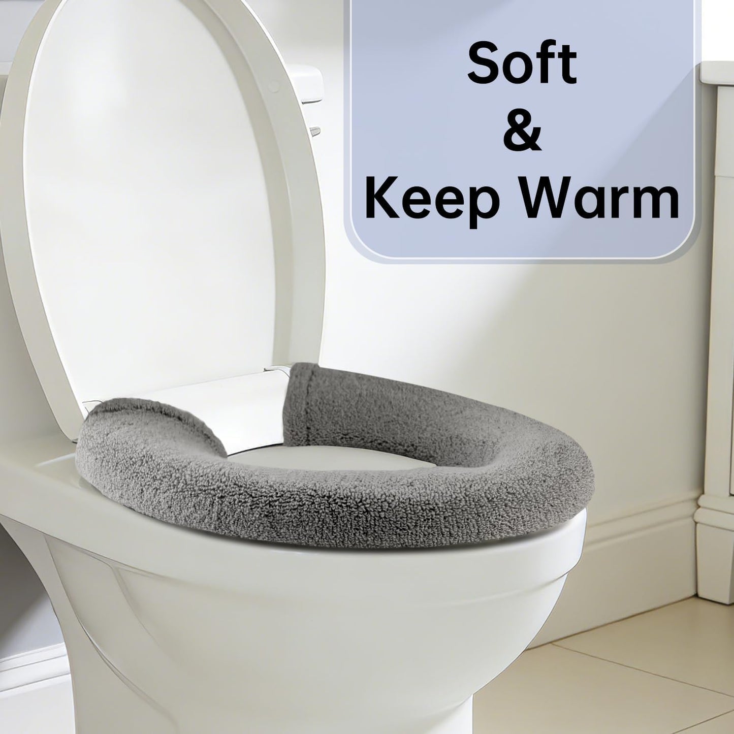 Toilet Seat Cover with Snaps Fixed,Thick Warmer,Machine Washable(grey) | soft thicker warm,easy to install,stretchable,non slip pad,stay in place,universal size,fit most toilet,reusable portable
