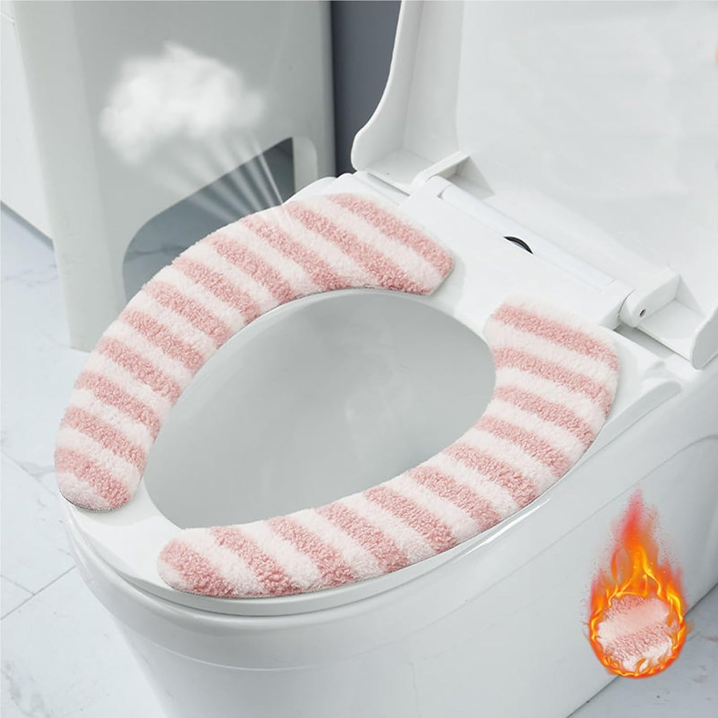 Thick Warm Cushioned Toilet Seat Cover | Stick-On Washable Reusable Toilet Memory Foam Cushion Pad (Grey)