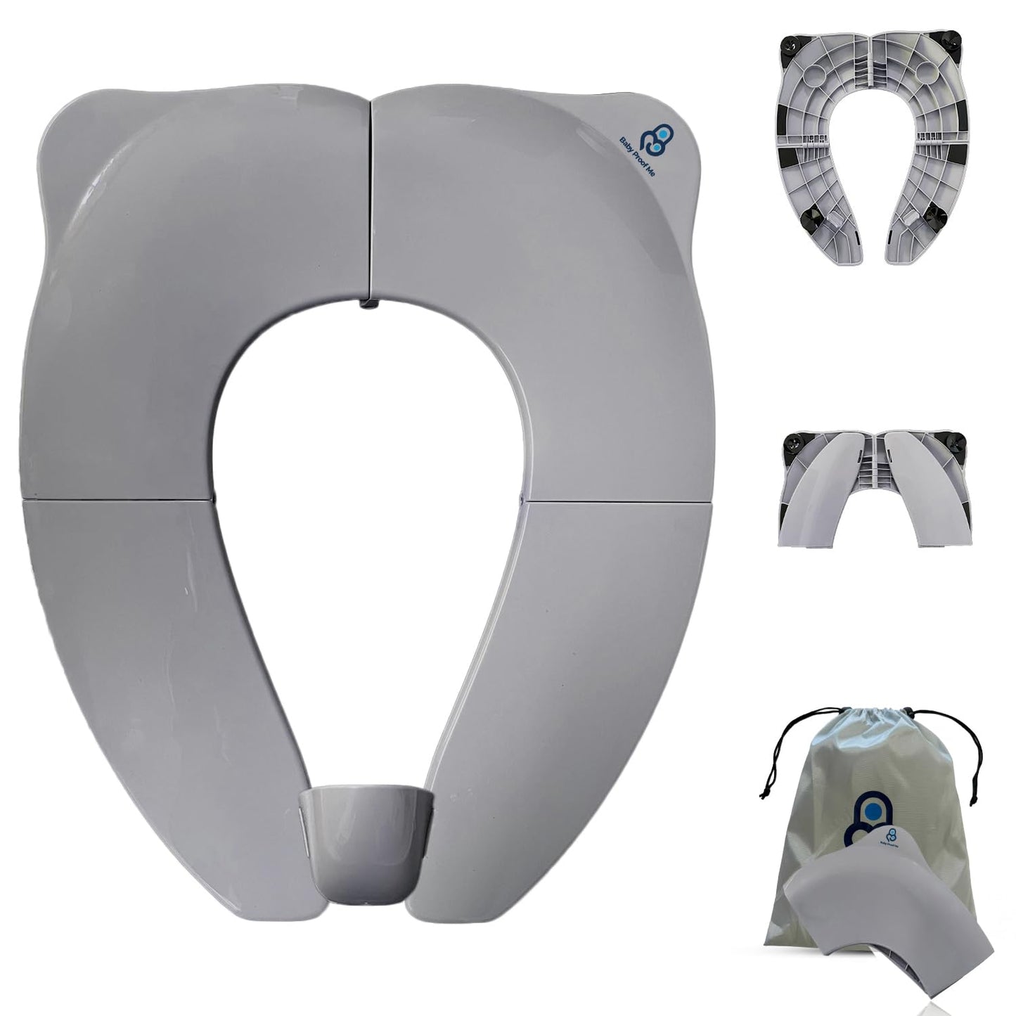 Baby Proof Me White Travel Potty Training Seat - Toddler Toilet Seat Cover | Foldable Travel Potty Training Toilet Seat for Toddlers, Fits most Toilets, Non-Slip, Portable with Bag; For Boys & Girls