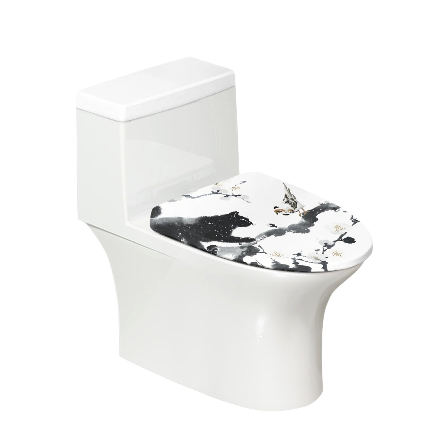 Set of 2 Cat Print Toilet Lid Tank Cover Soft Plush Set gray black