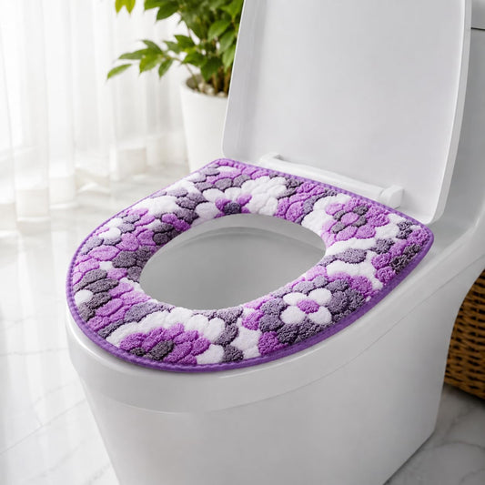 1 PCS Toilet Seat Cover Cushion, Soft Flannel Warm Toilet Seat Pad, Universal Fit Zippered Washable Reusable Toilet Cushion, Skin-Friendly Non-Slip Bathroom Accessory for All Seasons (Purple)