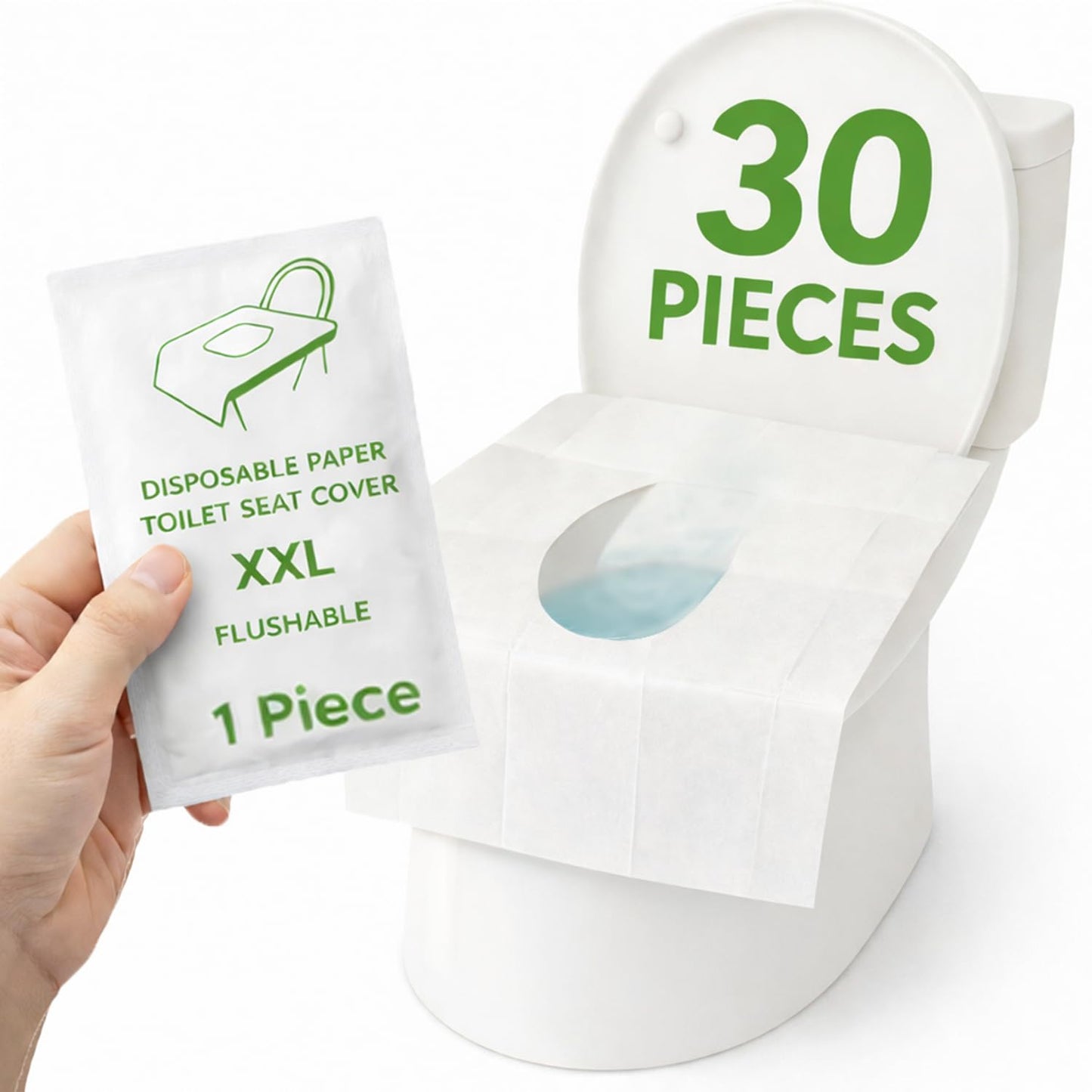 Individually Wrapped XXL Toilet Seat Covers Disposable Flushable for Travel (70 Pack), Full Coverage Paper Liners for Kids & Adults