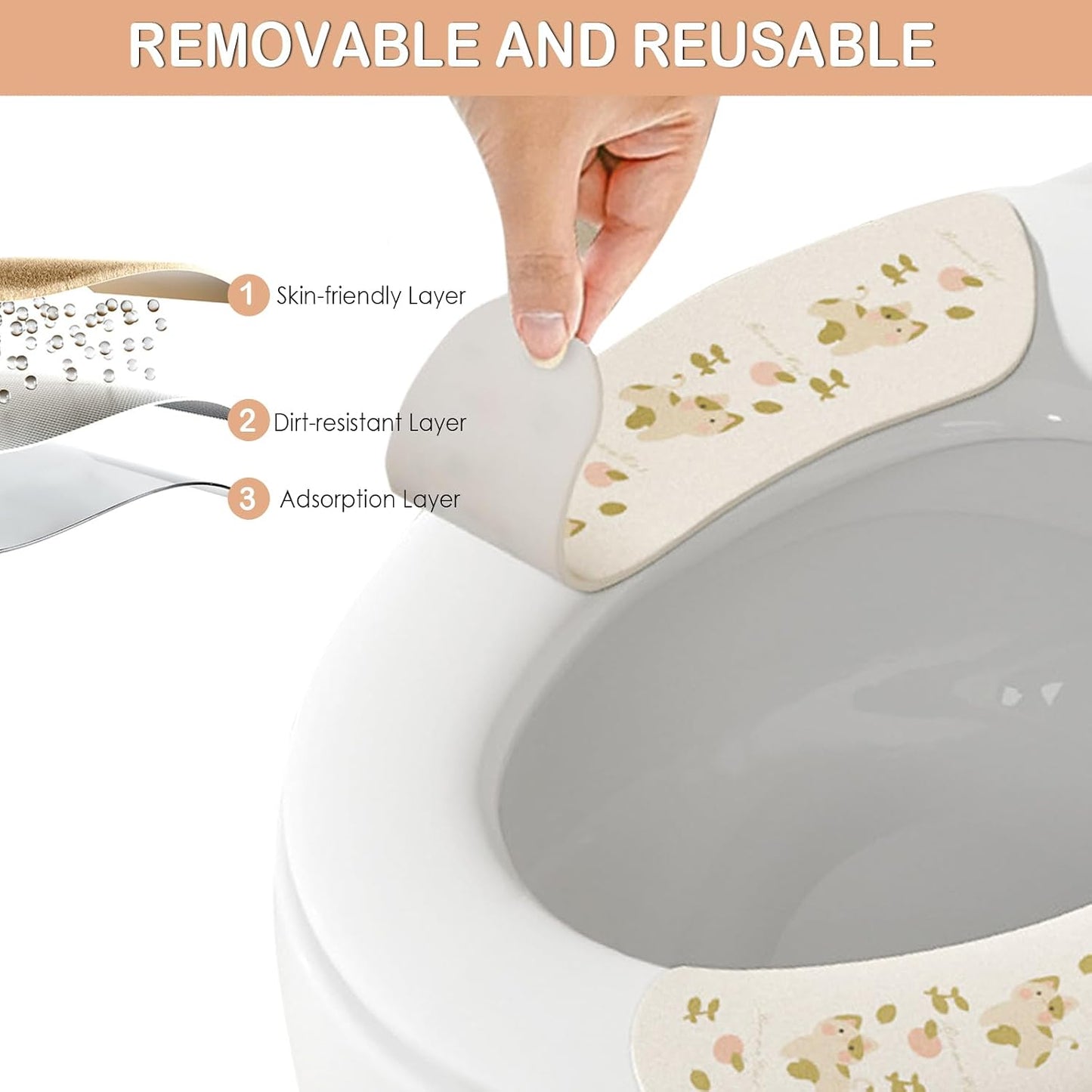 3-Pack Toilet Seat Cushion Covers - Soft and Comfortable, Washable and Reusable, with Adhesive Backing