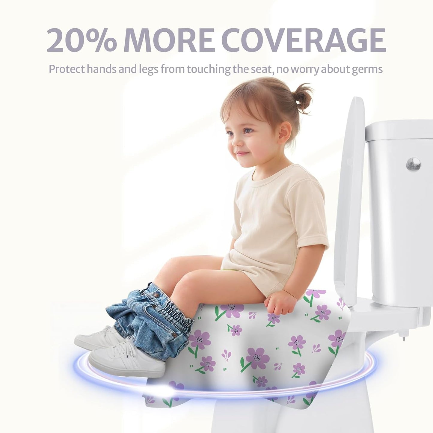 Blissful Diary 30 Pcs Toilet Seat Covers Disposable for Toddlers & Adults, Extra Large Waterproof, Portable Package for Travel, Kids Potty Training(Purple Flowers)