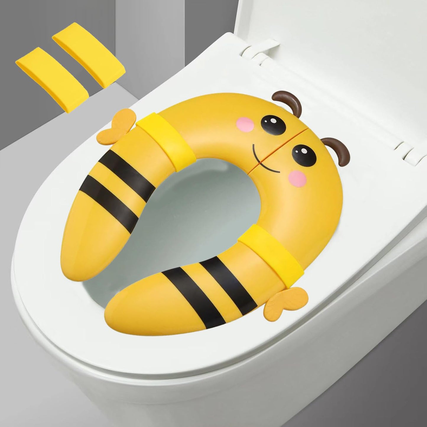 PandaEar Toilet Seat Cover | Folding Travel Toilet Seat for Children and Potty Training | Portable Silicone Toilet Seat for Toddlers, Boys & Girls with Non-Slip Silicone Pads -Panda