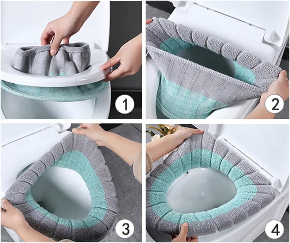 4Pcs Soft Toilet Seat Cover Pads Thicker Warmer Stretchable Washable Cloth Toilet Fits All Oval Toilet Seats