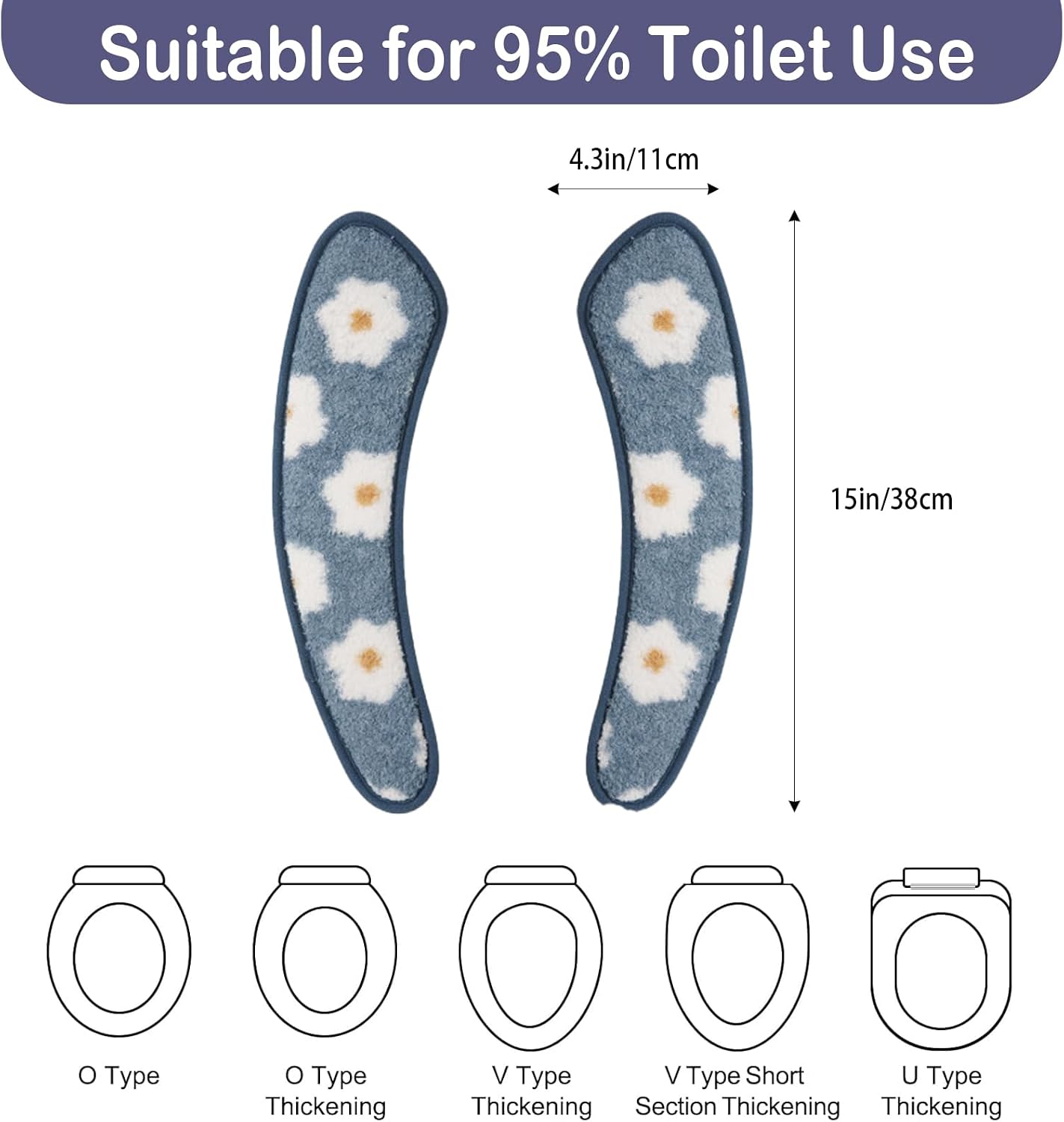 Thick and Warm Toilet Seat Cover – Washable, Reusable Cushion with TPR Adhesive & Floral Pattern for Comfort & Insulation (Blue)