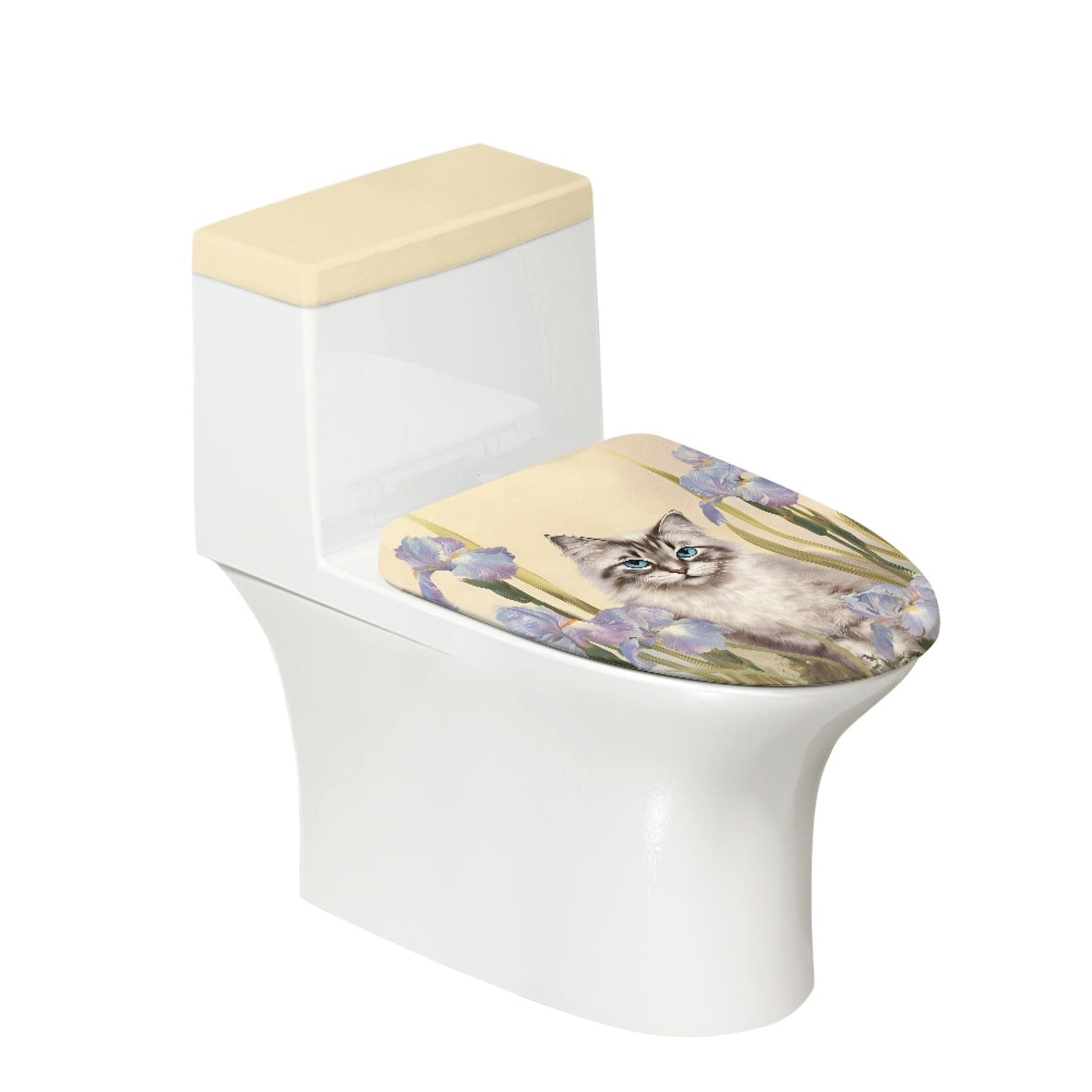 Set of 2 Adorable Cat Toilet Lid Tank Cover Velvet Home blue white