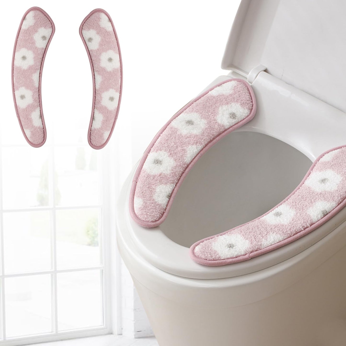 Thick and Warm Toilet Seat Cover – Washable, Reusable Cushion with TPR Adhesive & Floral Pattern for Comfort & Insulation (Blue)