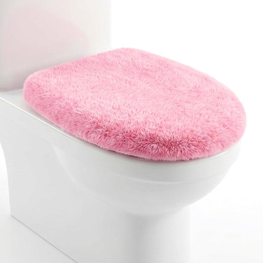 Pink Toilet Seat Cover Soft Plush Toilet Lid Cover Machine Washable Seat Covers for Bathroom Fits Most Round Elongated and Oblong Lids, Easy Installation& Cleaning