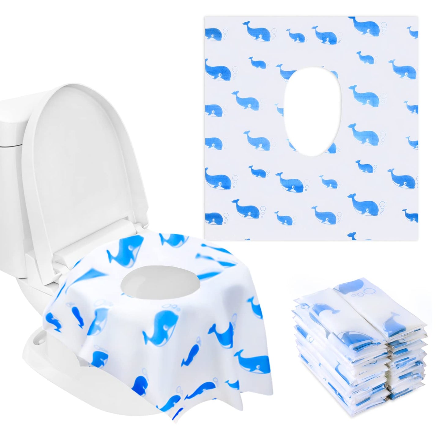 20 Pack Toilet Seat Covers Disposable, Extra Large Potty Training Liners | Individually Wrapped, w/ Non-Slip Adhesives, Non-Flushable, for Kids, Toddlers, Adults, Home, Restrooms, Travel - Blue