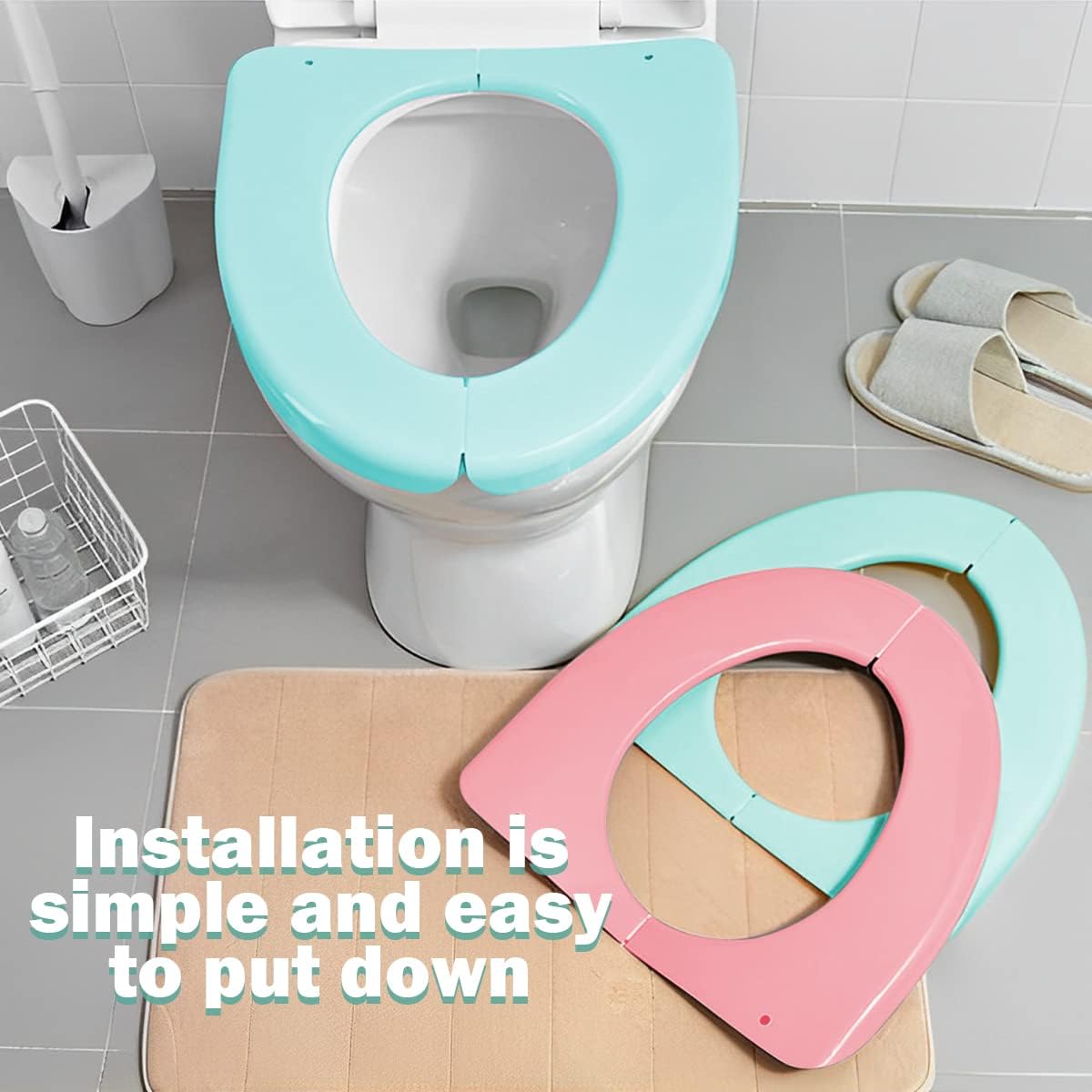 Adult Folding Toilet Pad Toilet Seat Plastic Toilet Cushion Washable Foldable Portable Toilet Seat Cover for Home Travel Office (Green)