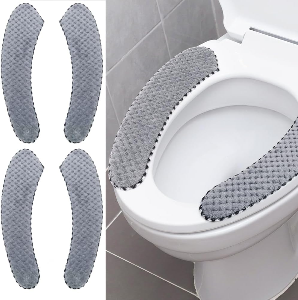 2Pairs Warm Toilet Seat Cover Mat Plush Thick Toilet Seat Padded Non Slip Soft Cushion Washable Bathroom Warmer Static Cling Cover Non Adhesive,Grey