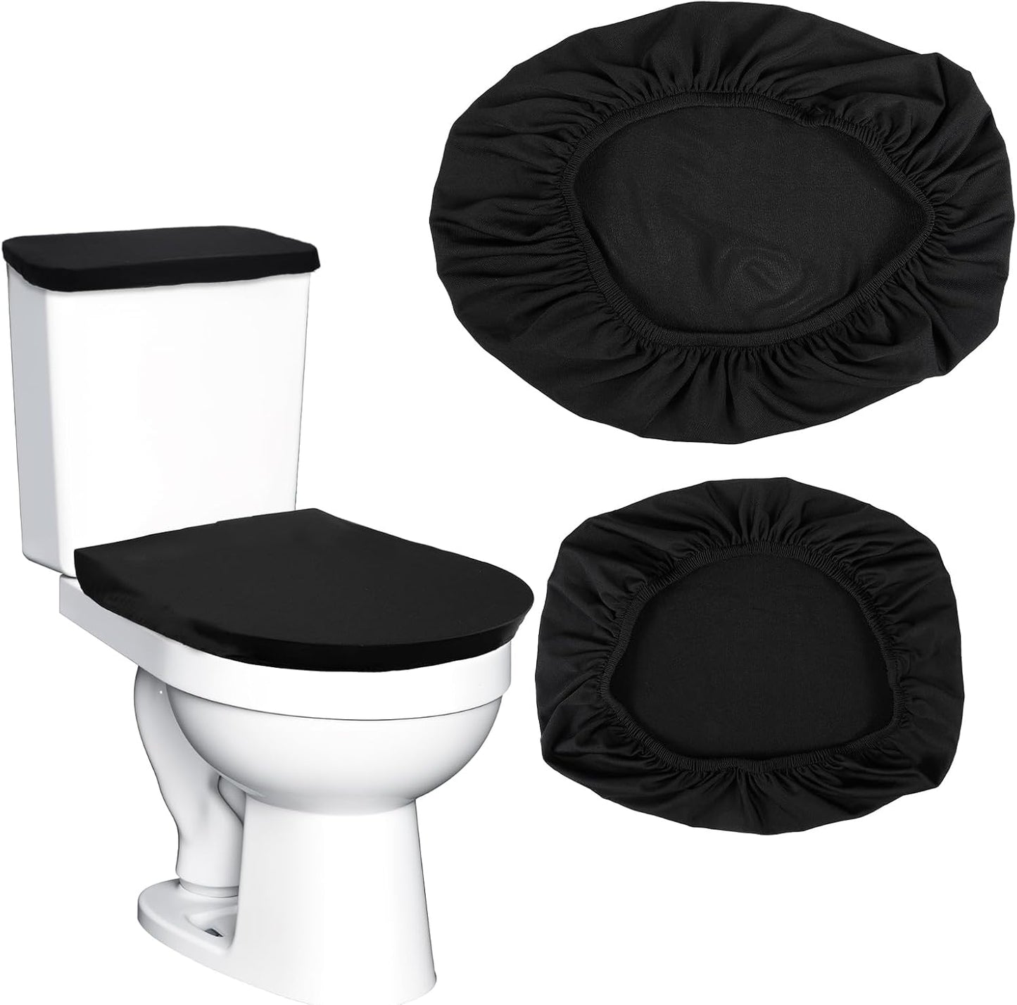 Tyqour Black Toilet Seat Cover Black Toilet Lid Cover and Toilet Tank Cover Set, Universal Toilet Cover Set with Elastic Bottom for Bathroom Decor Accessories