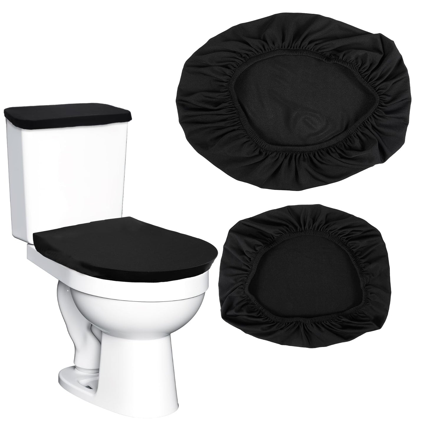 Tyqour Black Toilet Seat Cover Black Toilet Lid Cover and Toilet Tank Cover Set, Universal Toilet Cover Set with Elastic Bottom for Bathroom Decor Accessories
